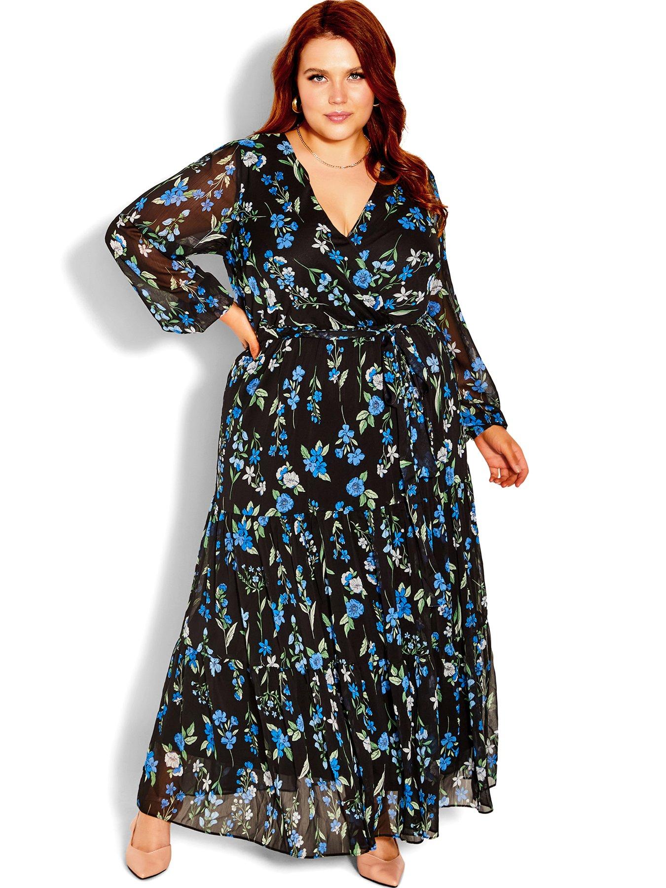 City Chic Blue Floral Print Wrap Dress