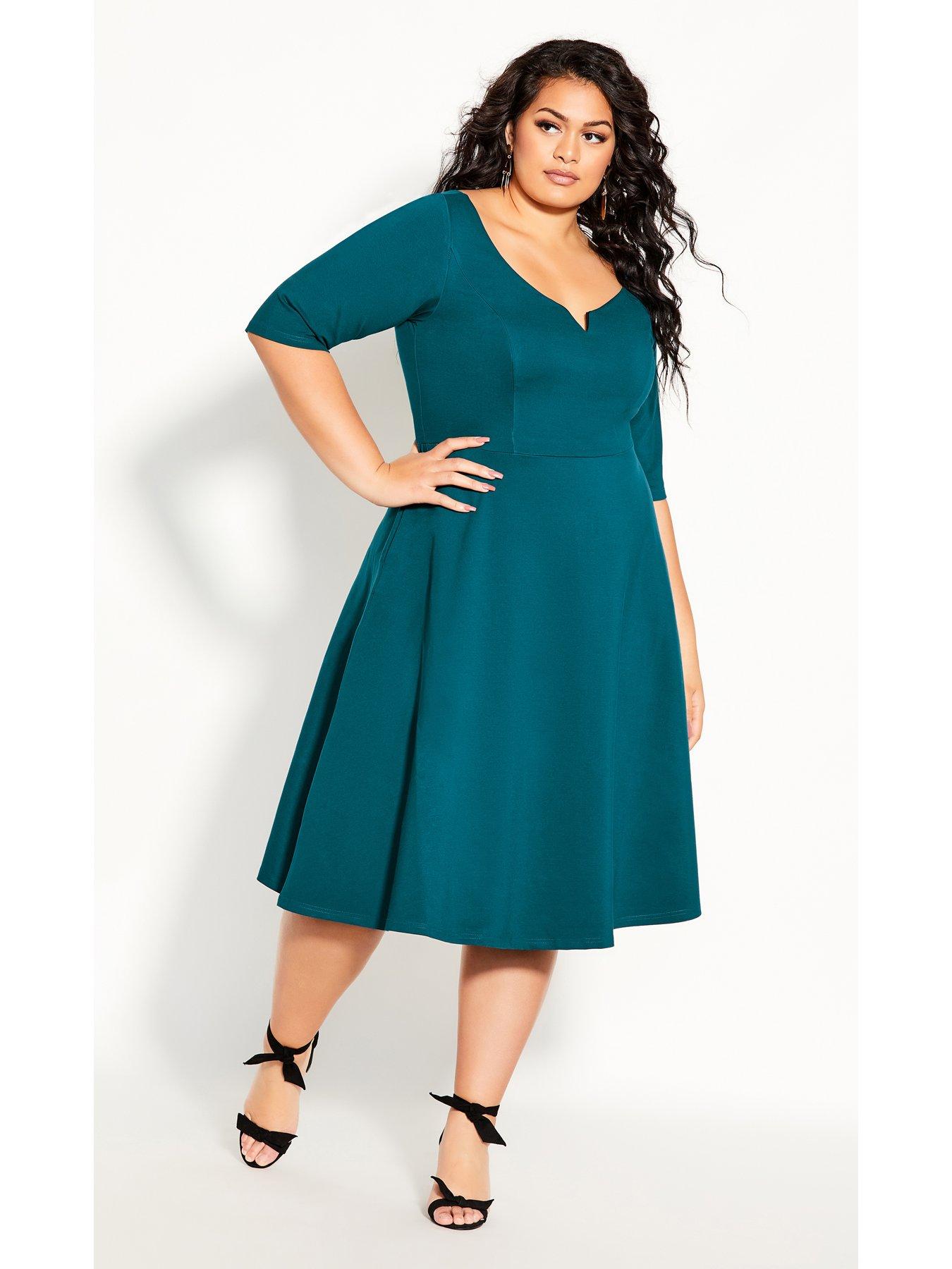 NEW City Chic Women's Cute Girl Elbow Sleeve Dress Fit and Flare Green 20