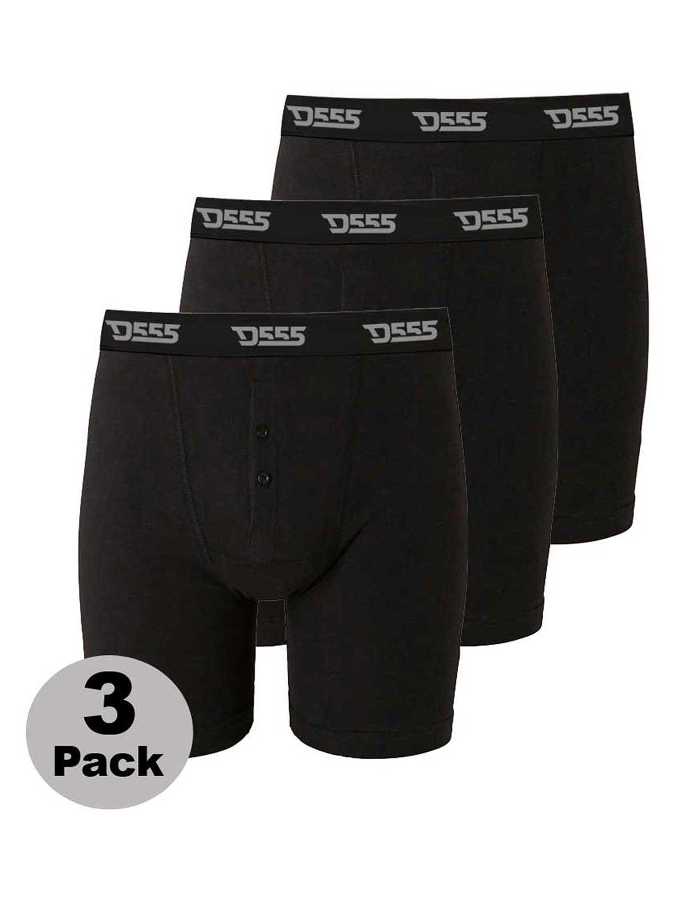 Crazy Cool Underwear® Cotton Mens Boxer Briefs Underwear 3-Pack Set Plain  Black