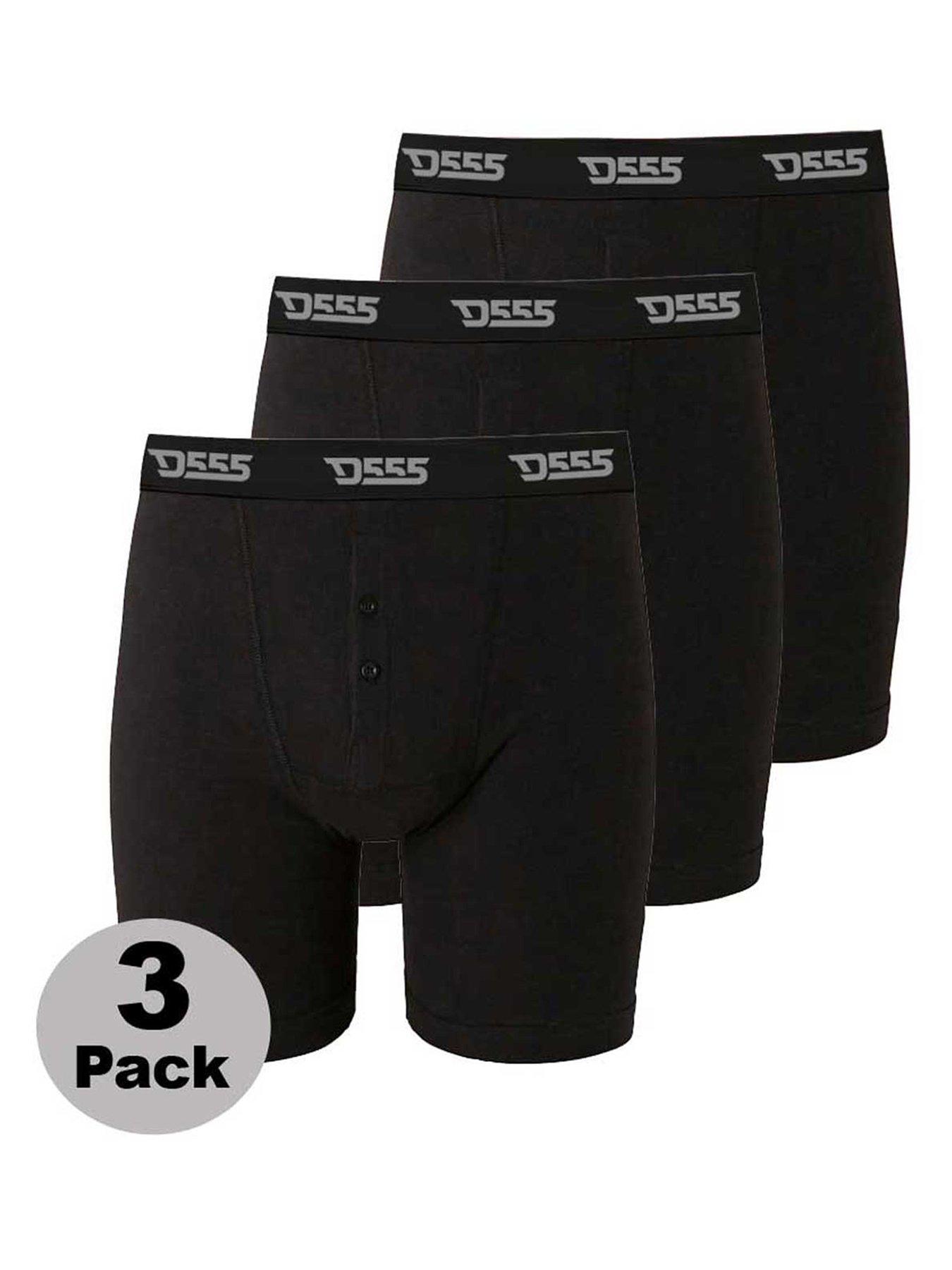 D555 Cotton Boxer Shorts (3 Pack) - Black