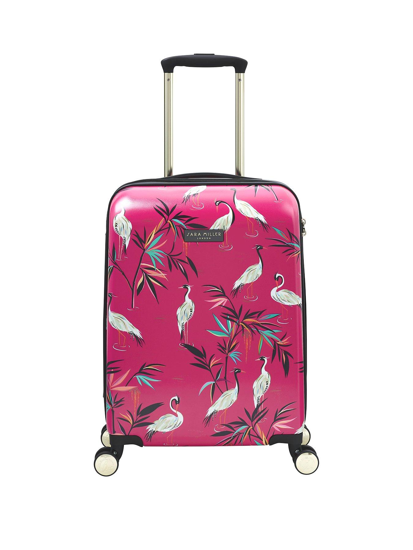 Sara Miller Small Pink Heron 4 Wheel Trolley Suitcase