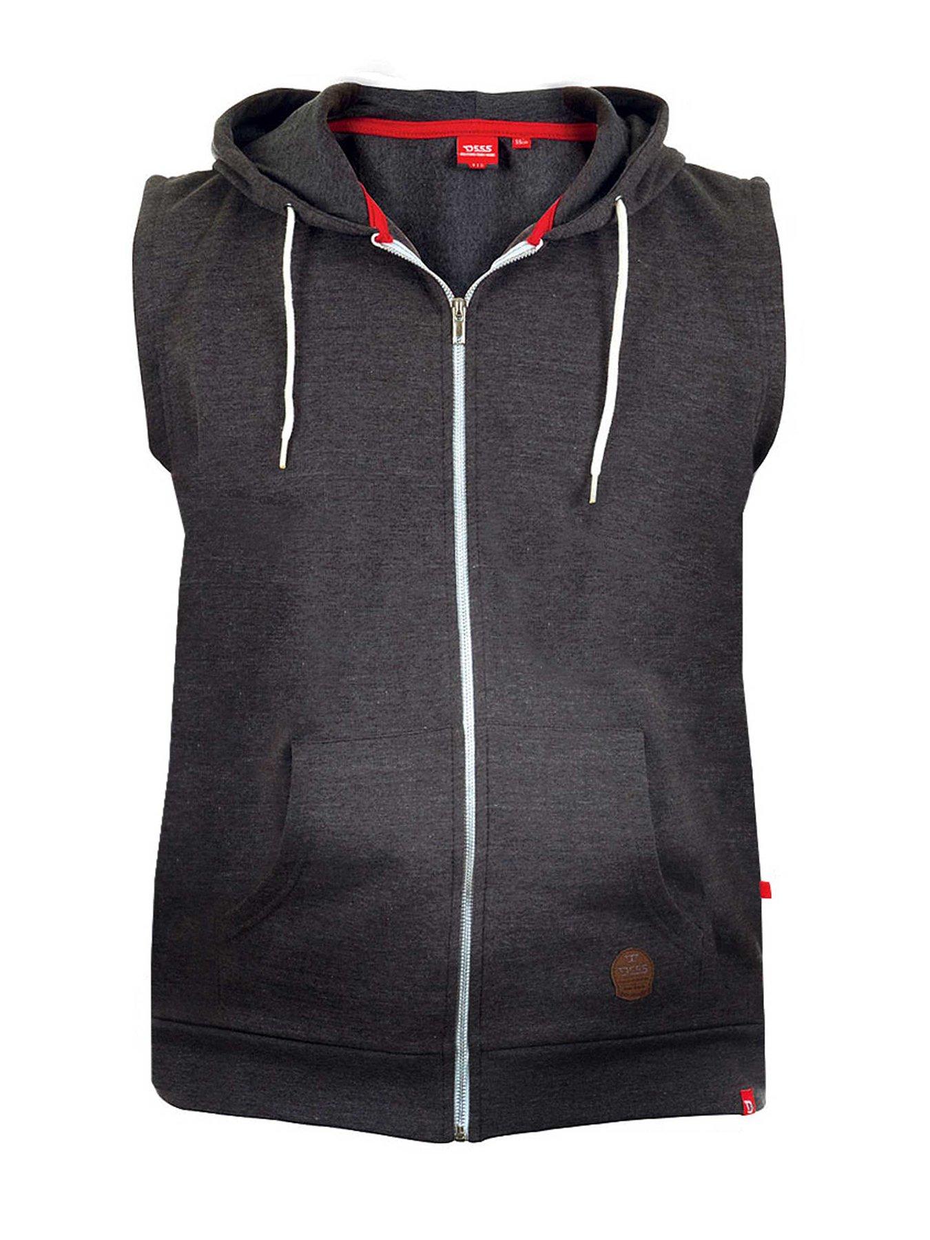 D555 Sleeveless Zip Through Hoodie - Charcoal Melange, Charcoal Melange, Size 2Xl, Men