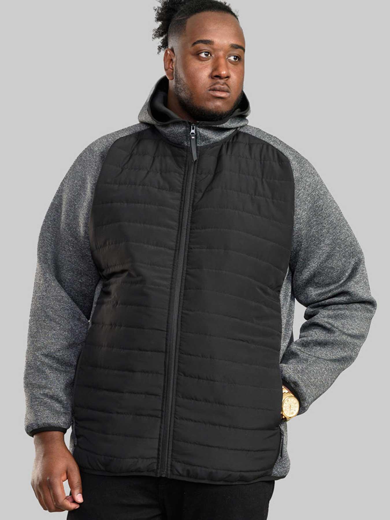 D555 Quilted Jacket Fleece Sleeves - Black/Grey