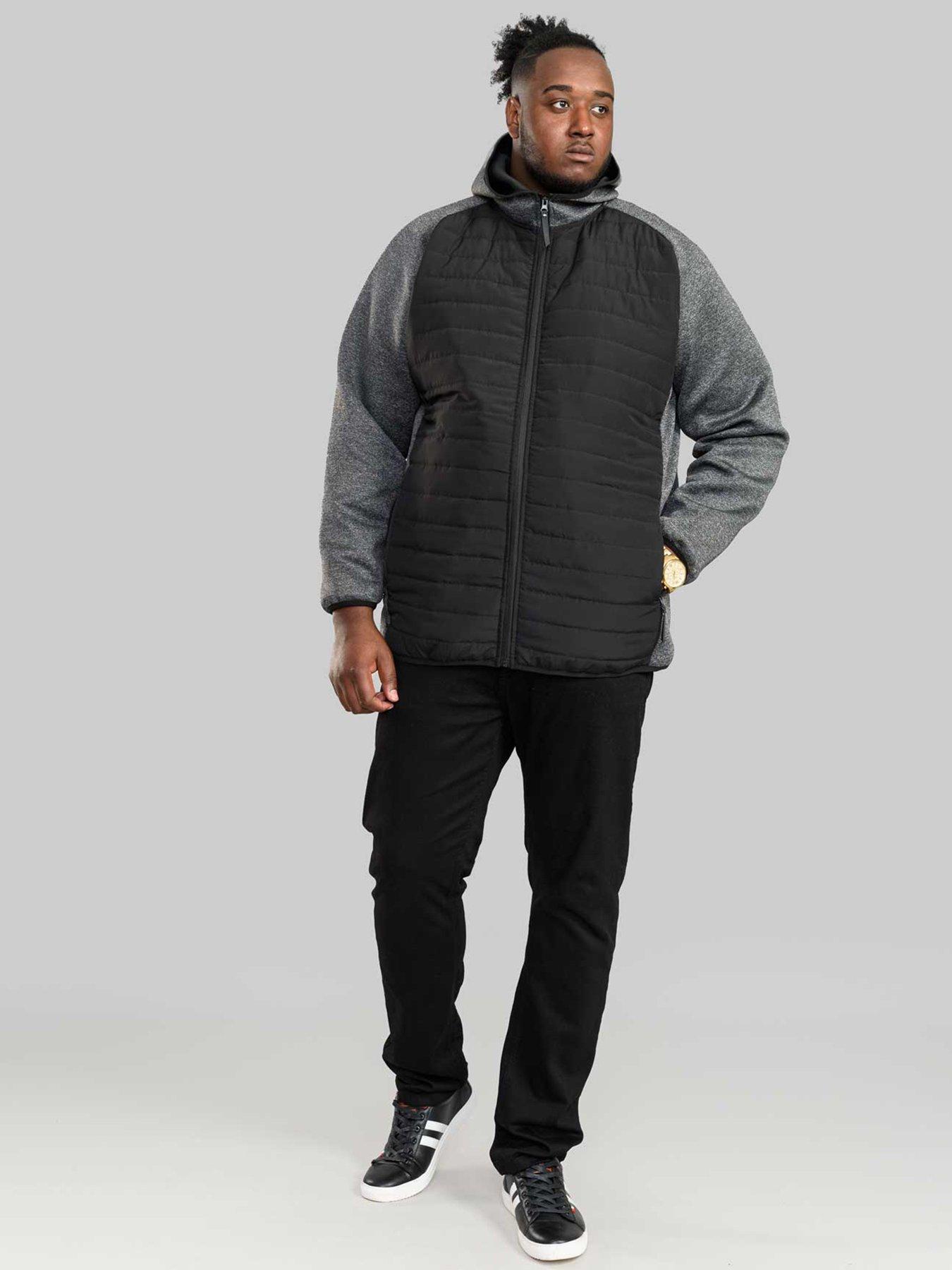 D555 Quilted Jacket Fleece Sleeves - Black/Grey | Very