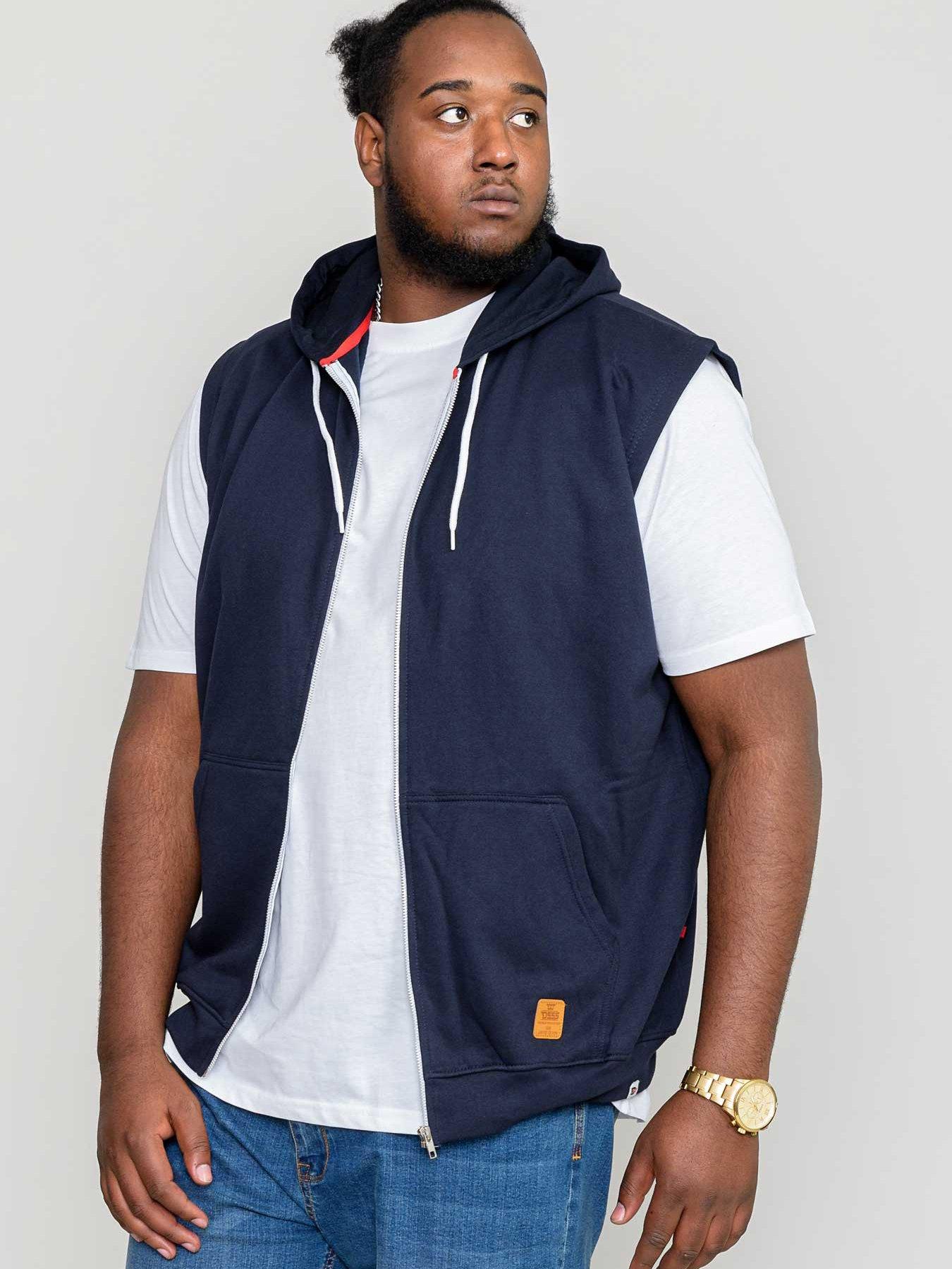 D555 Sleeveless Zip Through Hoodie, Navy, Size 2Xl, Men