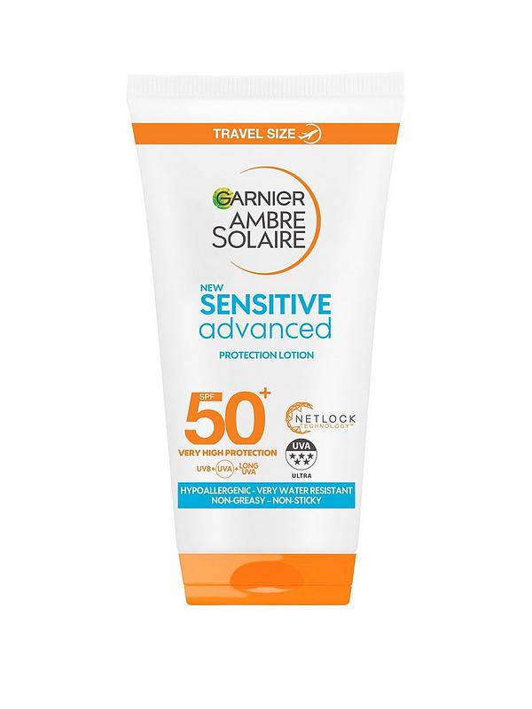 Image 1 of 4 of Garnier Ambre Solaire Mini Sensitive Hypoallergenic Sun Protection Cream SPF50+ 50ml Travel (SAVE 13%)