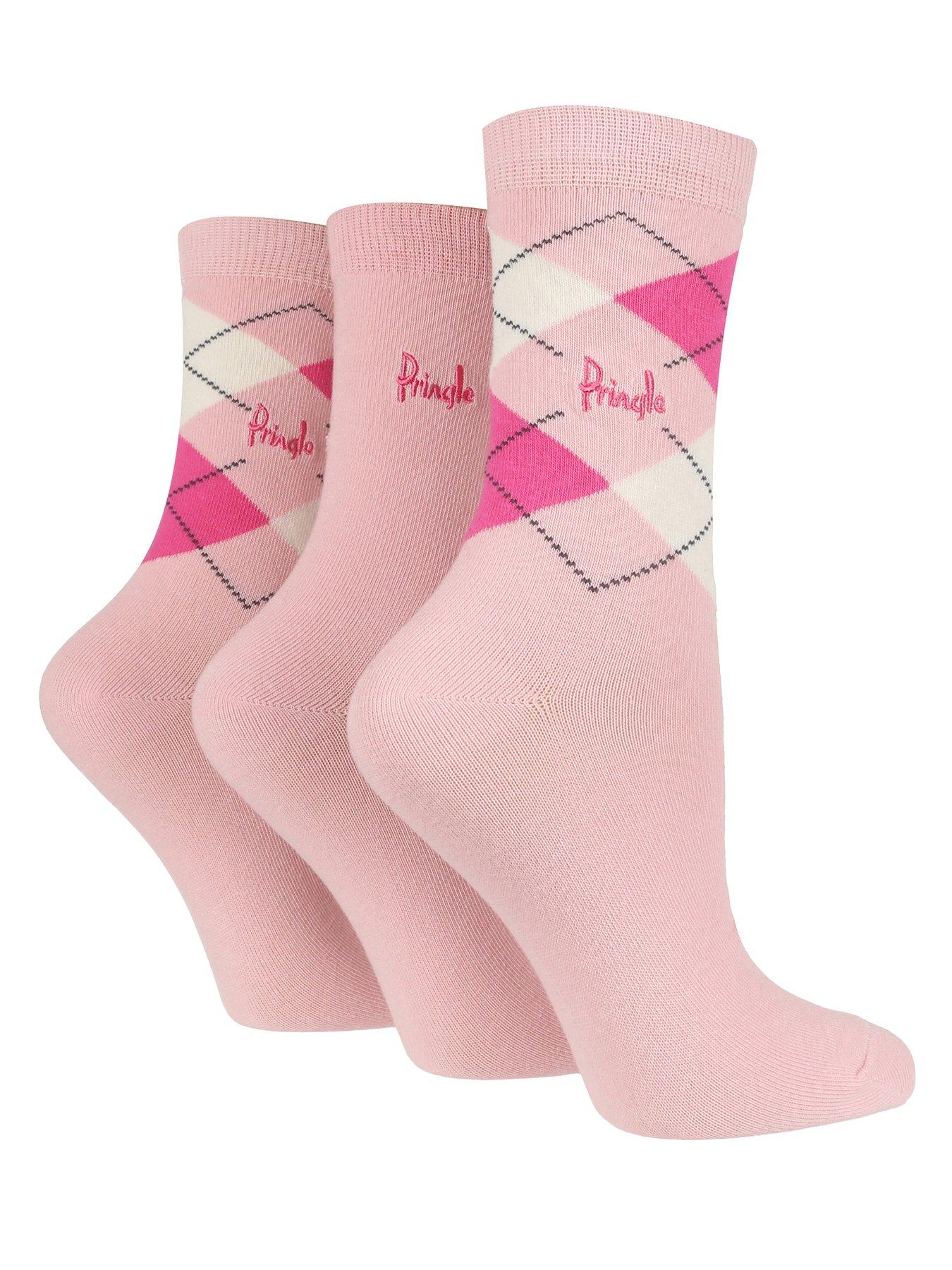 Pringle 3 Pack Argyle Socks - Pink