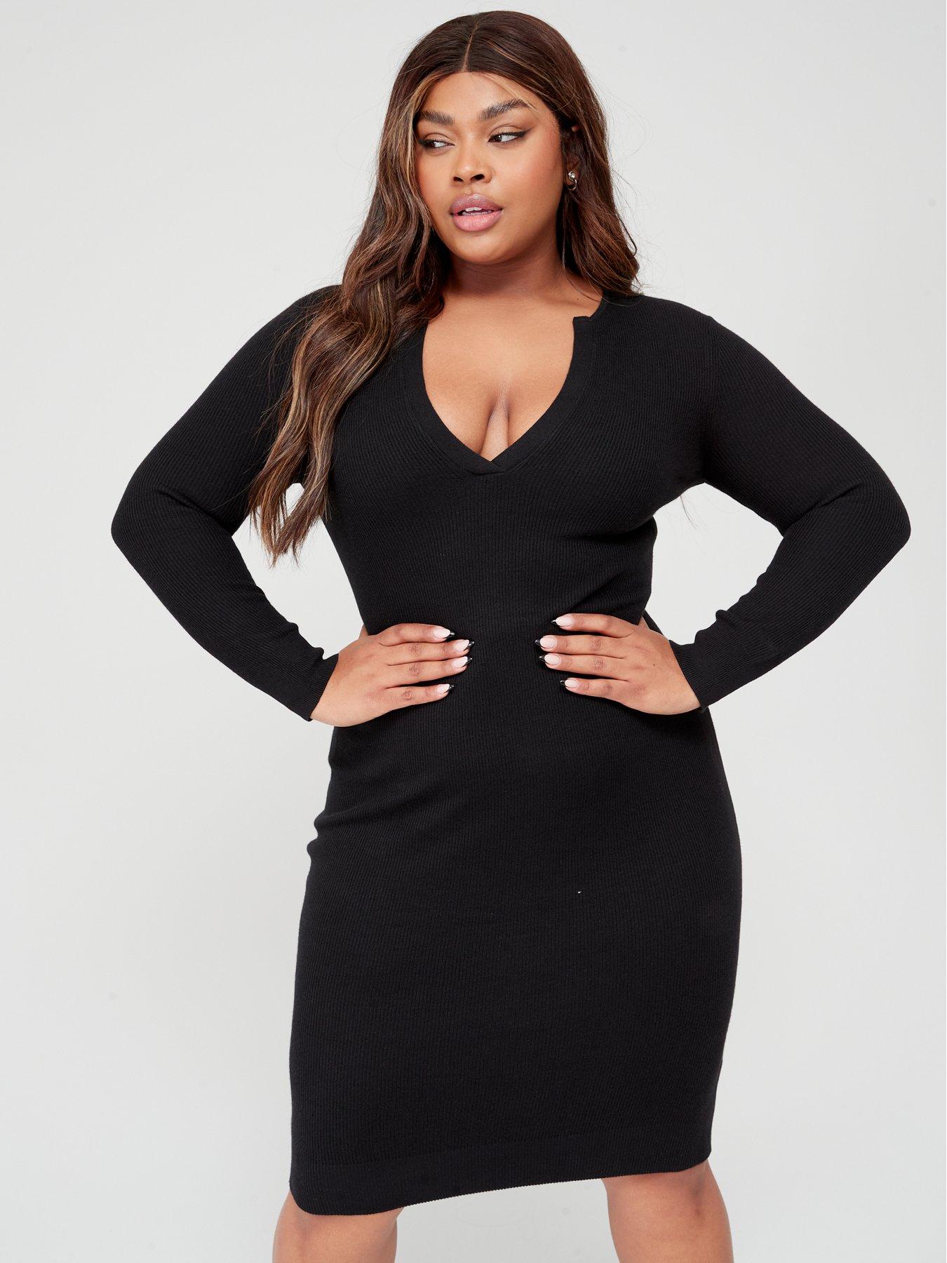 Calvin Klein Plus Size Rib Open Neck Dress - Black 