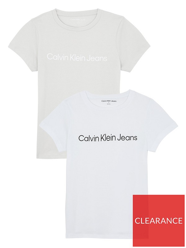 Calvin Klein Jeans Institutional Logo 2-pack T-Shirt - White/Grey |  