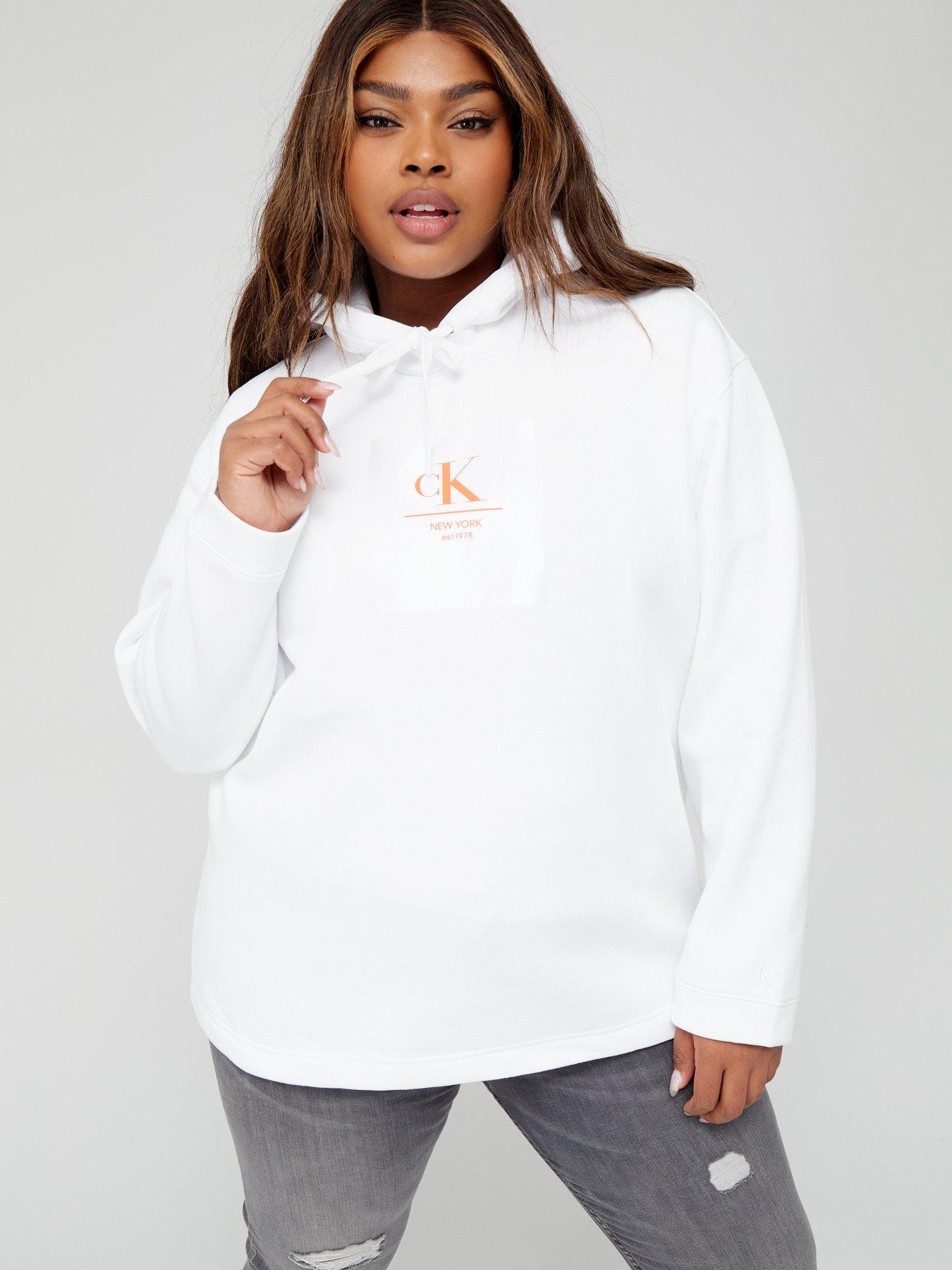 Calvin Klein Jeans Plus CK Label Oversized Hoodie - White | very.co.uk
