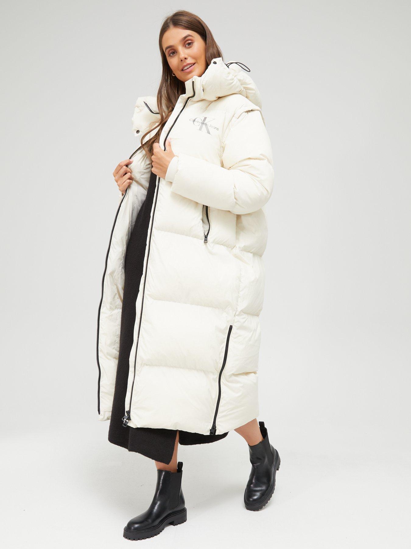 Calvin Klein Jeans Removable Sleeves Long Padded Coat - Off White