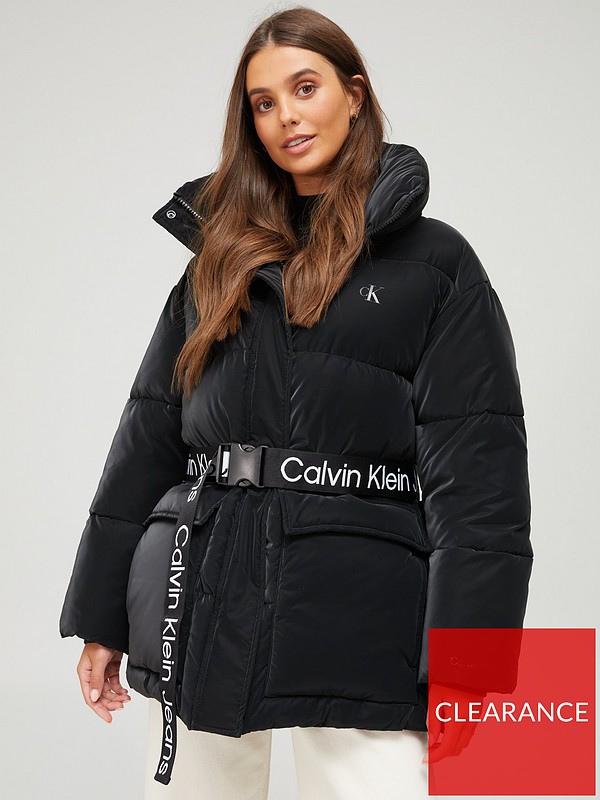 Calvin Klein Jeans Soft Touch Belted Padded Coat - Black 