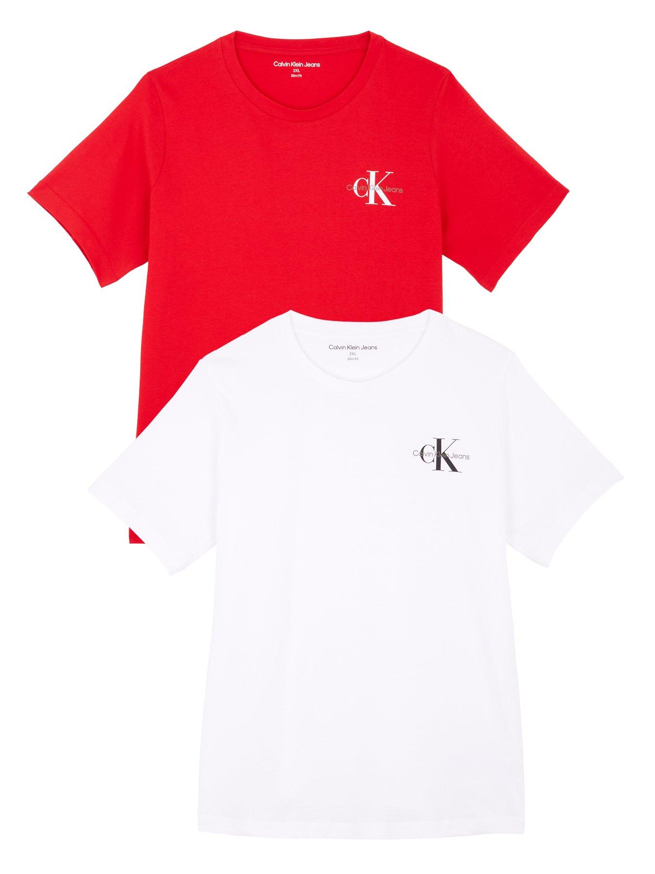 calvin klein white and red t shirt