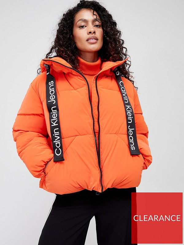 Calvin Klein Jeans Long Drawcords Soft Touch Padded Jacket - Orange |  