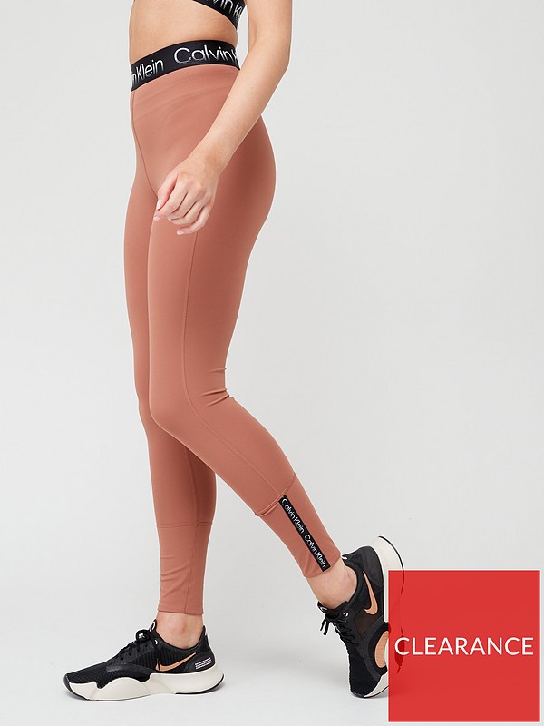 Calvin Klein Performance Poly Logo Waistband 7/8 Length Legging - Brown |  