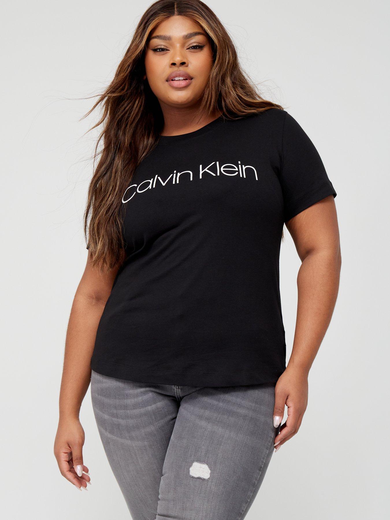 Fashion Calvin Klein CALVIN KLEIN Womens Graphic T-Shirt Top UK 12 Medium  Black Cotton EA08 