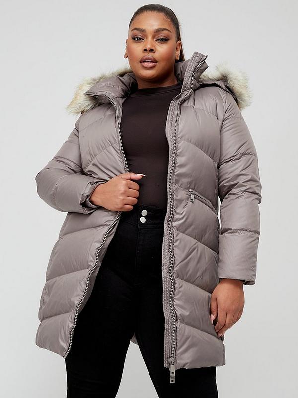 Calvin Klein Plus Size Essential Down Padded Coat - Brown 