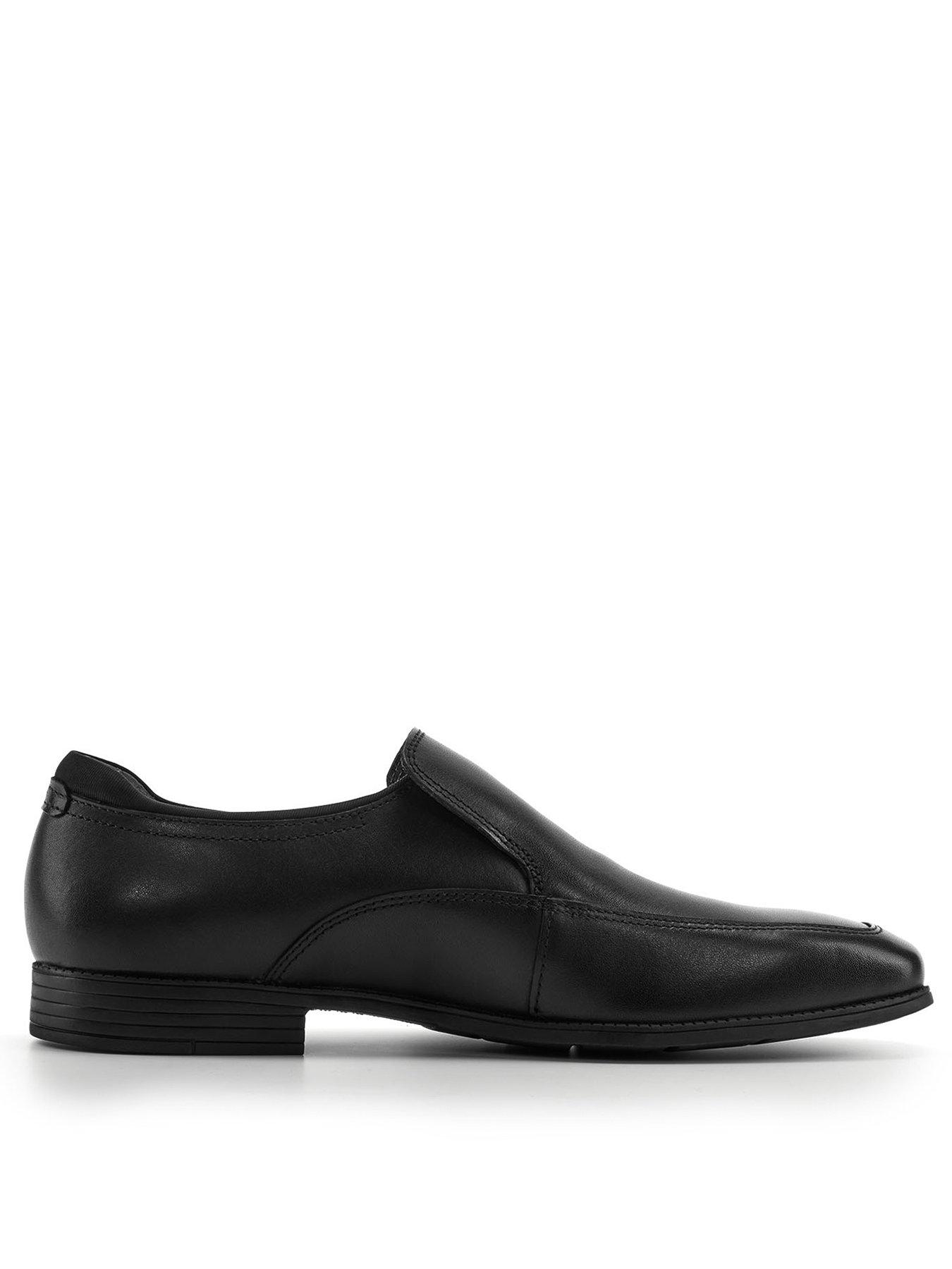 undefined College Boys Smooth Leather Smart Slip On School Shoes - Black
