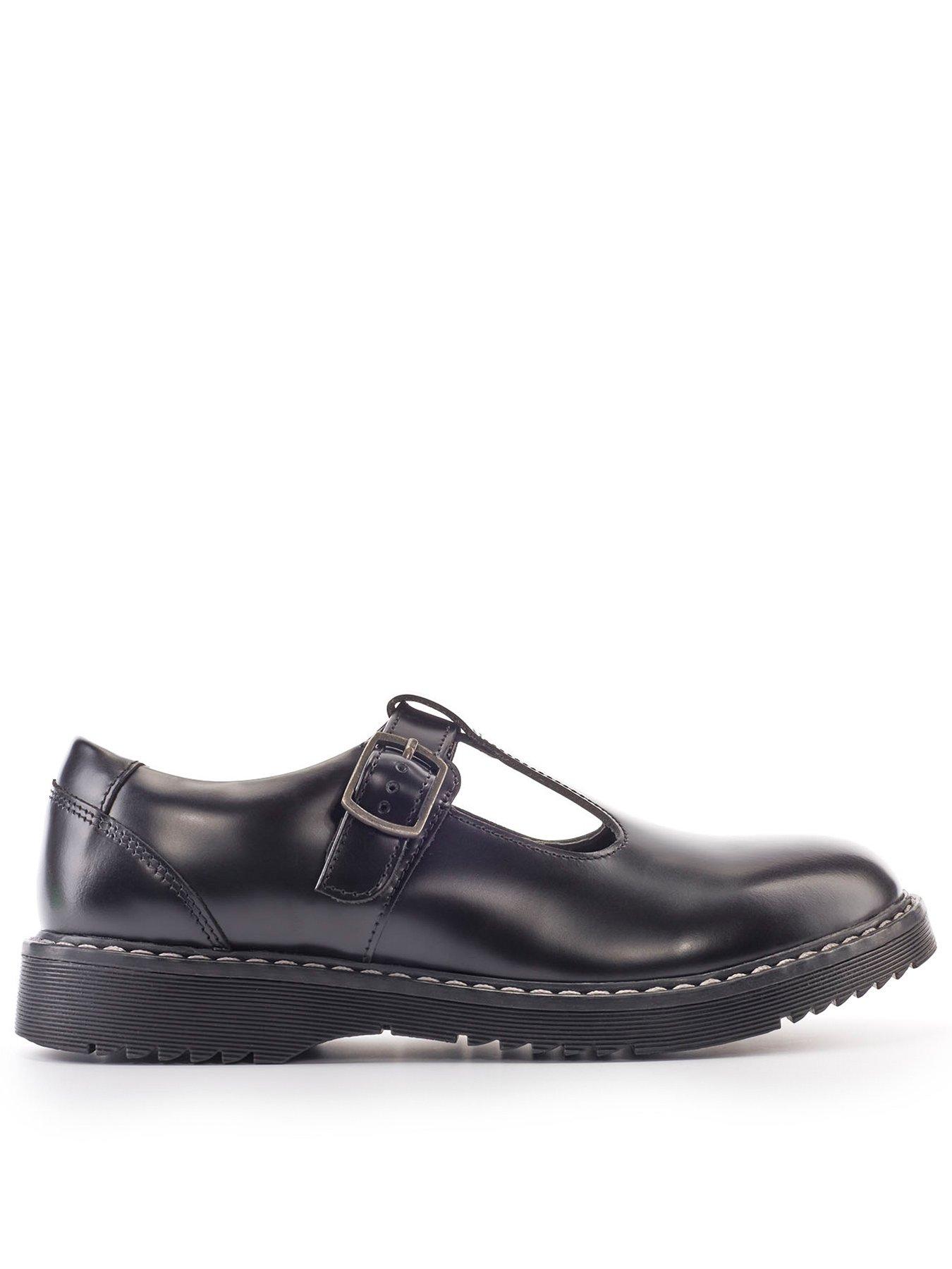 Envisage Girls Black Smooth Leather T bar Buckle Chunky Sole School Shoes Black