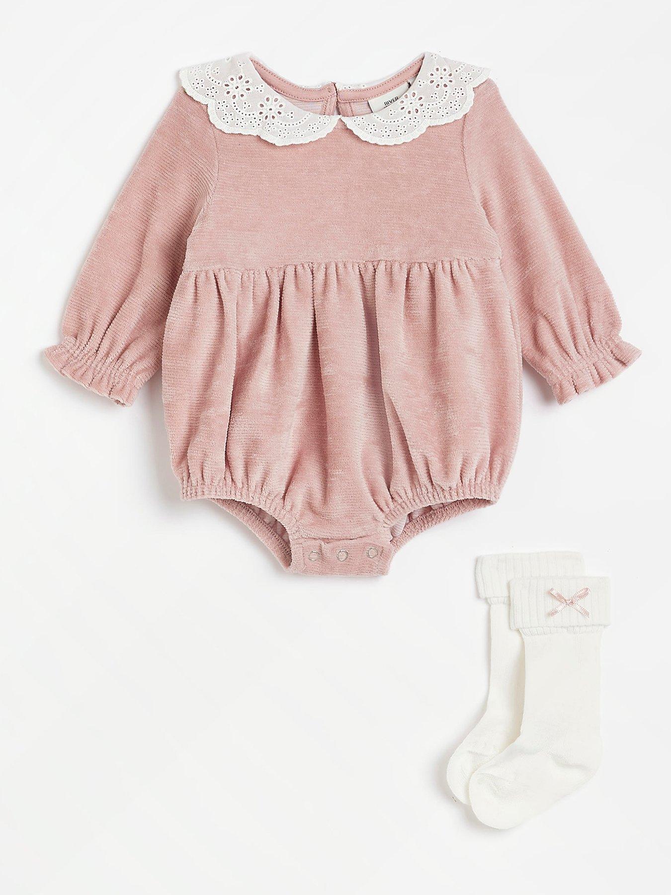 River Island Baby Baby Girls Valour Romper and socks-Pink | very.co.uk