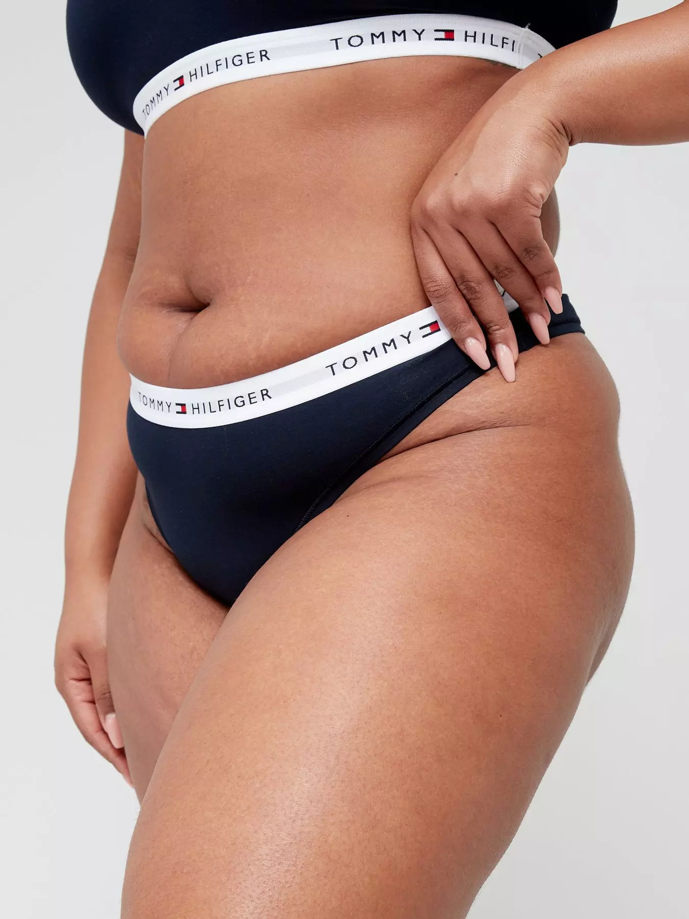 Tommy Hilfiger Womens Curve Tommy Icons Thong, Navy
