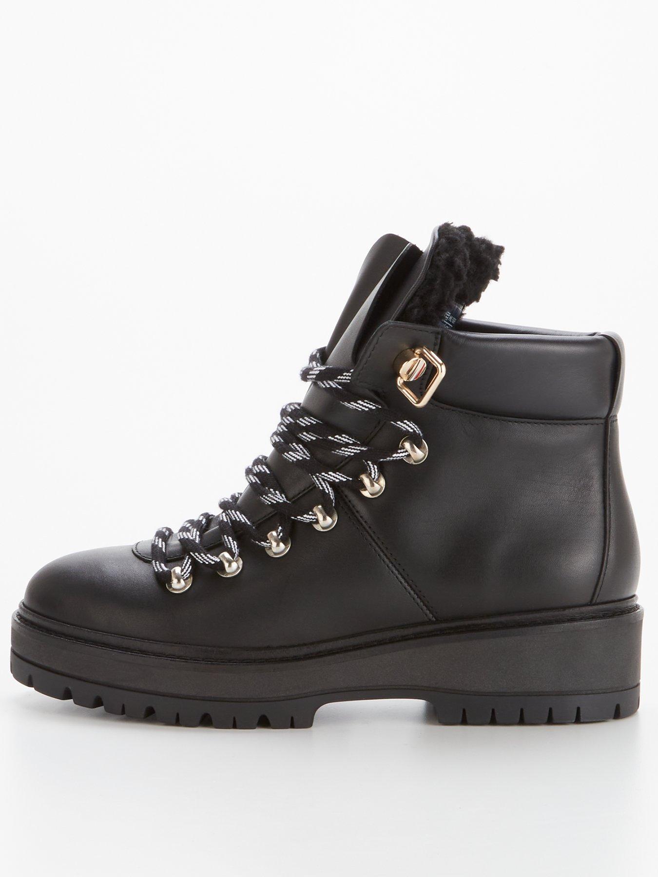tommy jeans suede lace up hiker boots in black
