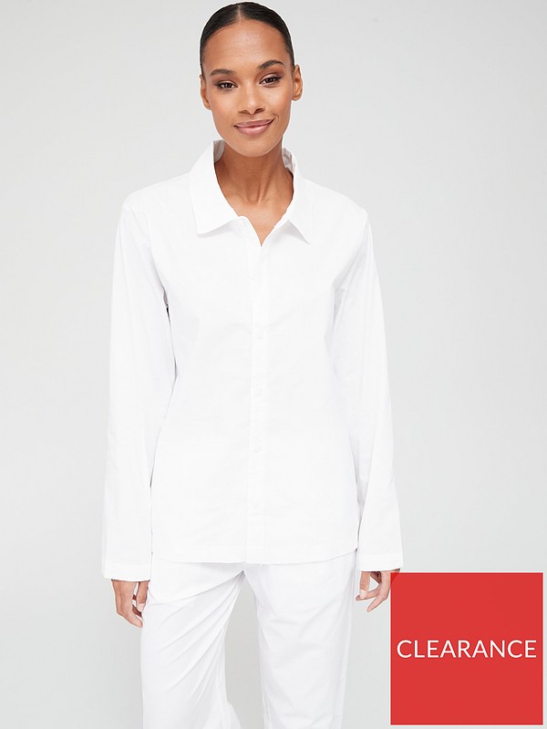 Calvin Klein Pure Cotton Button Down Sleep Shirt - White 