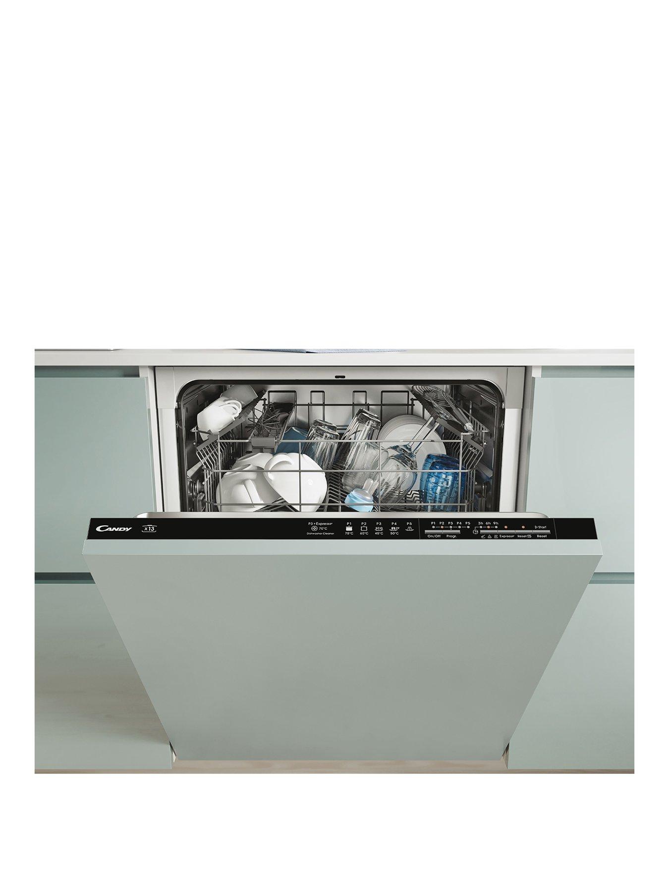 Product photograph of Candy Ci3d53l0b1 Fully Integrated 13-place Dishwasher - Android App-enabled White With Black Control Panel from very.co.uk