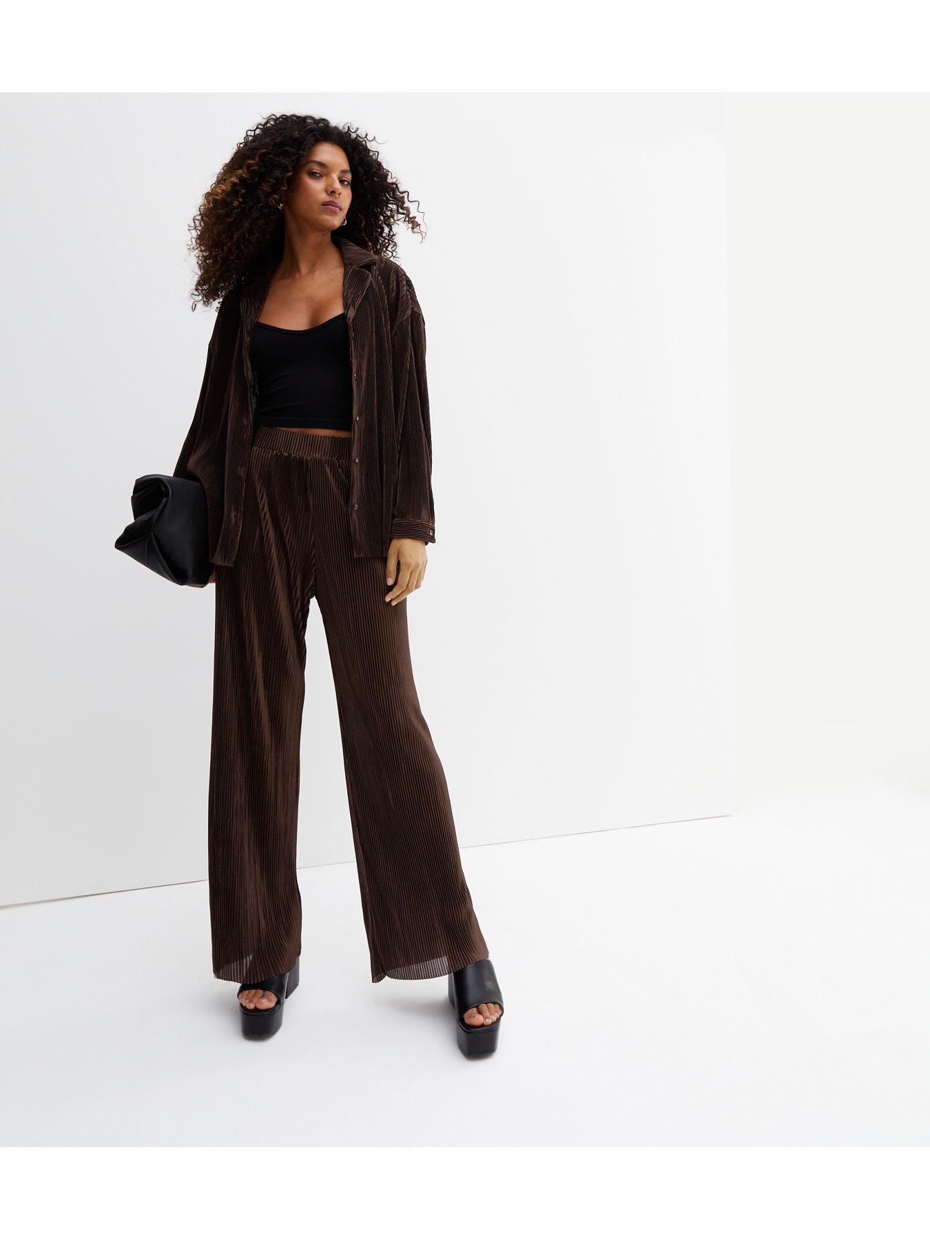 dark brown wide leg trousers