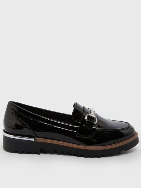 new-look-patent-metal-trim-chunky-rounded-loafers-black