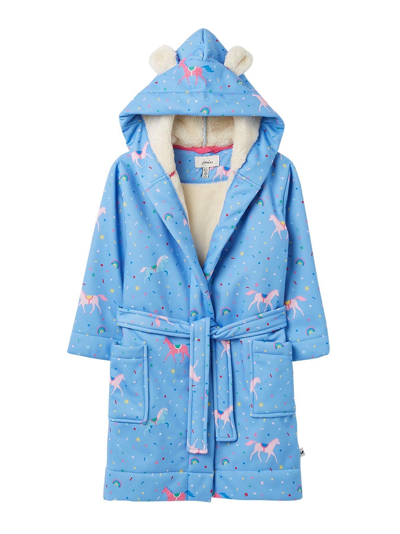 Joules Girls Horse Fleece Lined Dressing Gown Blue very.co.uk