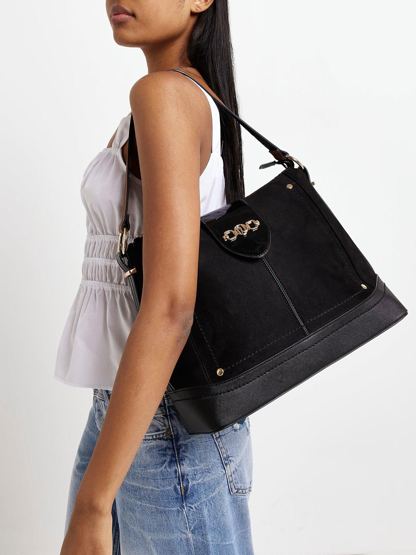River Island RI Ring Detail Slouch Bag Black very.co.uk