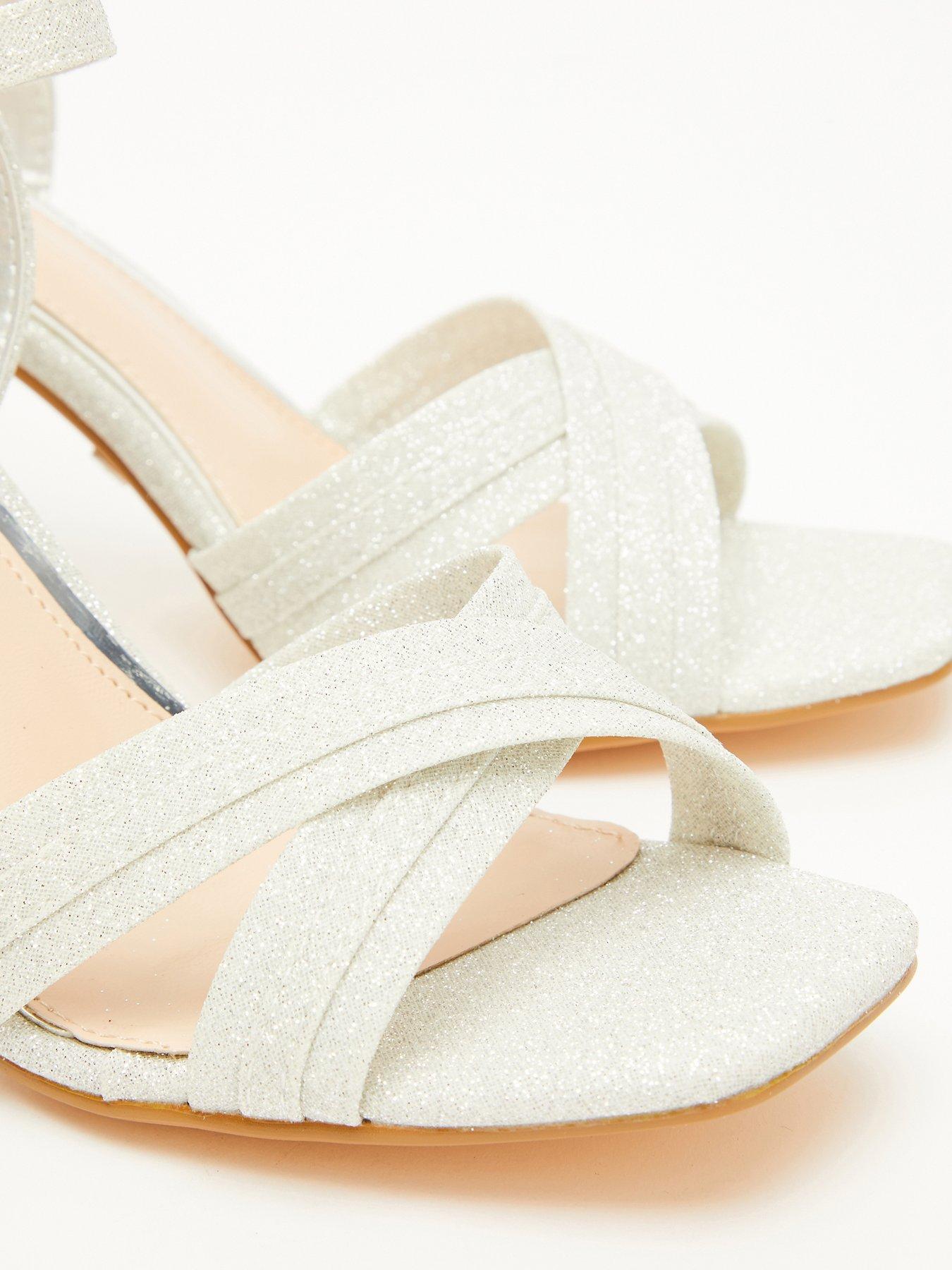 Quiz silver shimmer cross strap sandals outlet