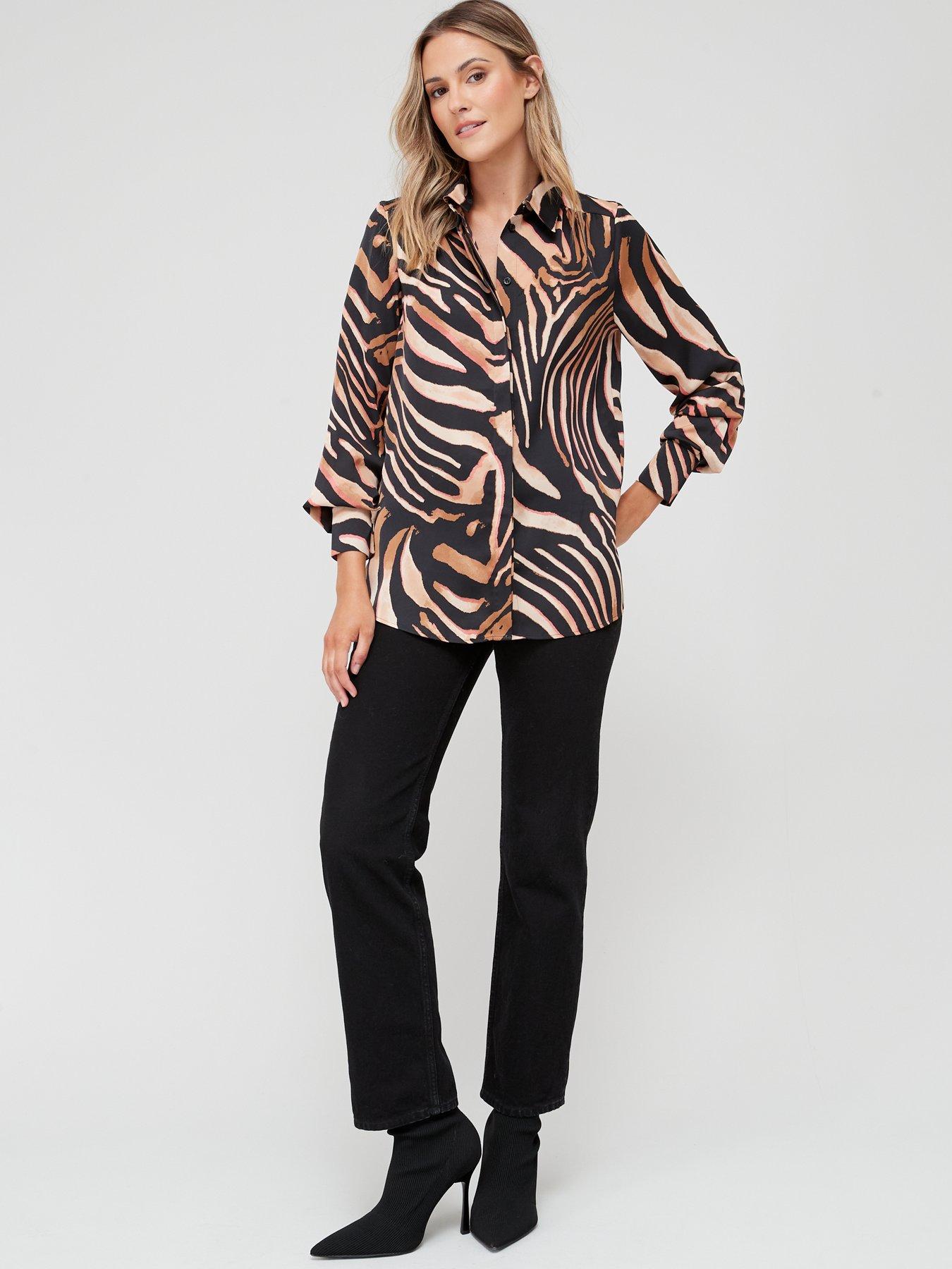 V by Very Oversized Printed Satin Shirt - Zebra Print Multi