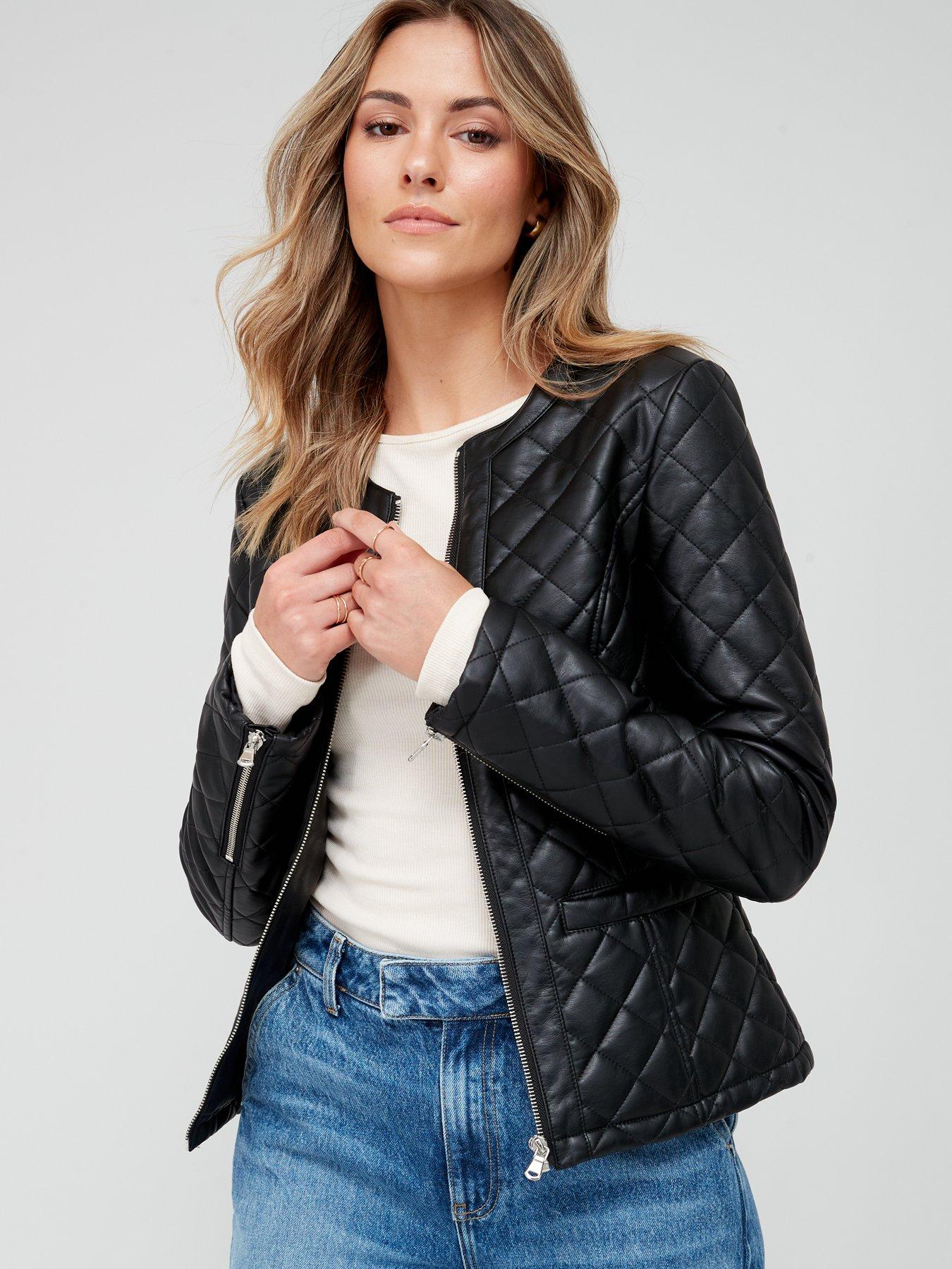 undefined Faux Leather Quilt Trophy Jacket - Black