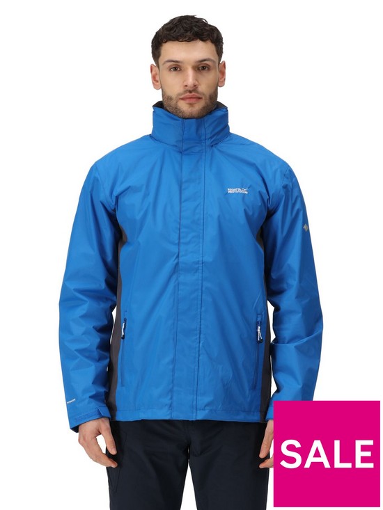 front image of regatta-matt-waterproof-shell-hooded-jacket-blue