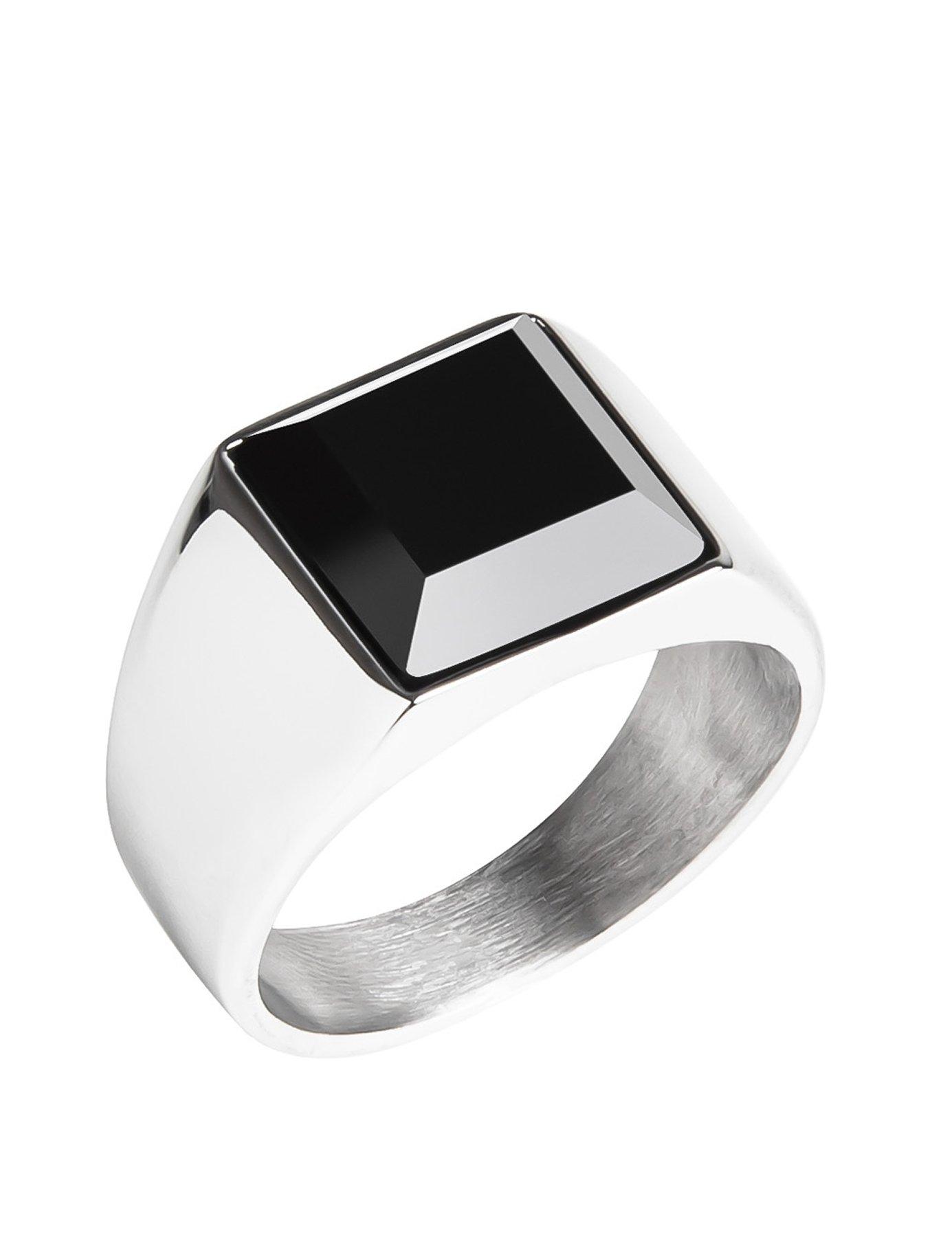 Product photograph of Gent S Black Onyx Square Stainless Steel Signet Ring from very.co.uk
