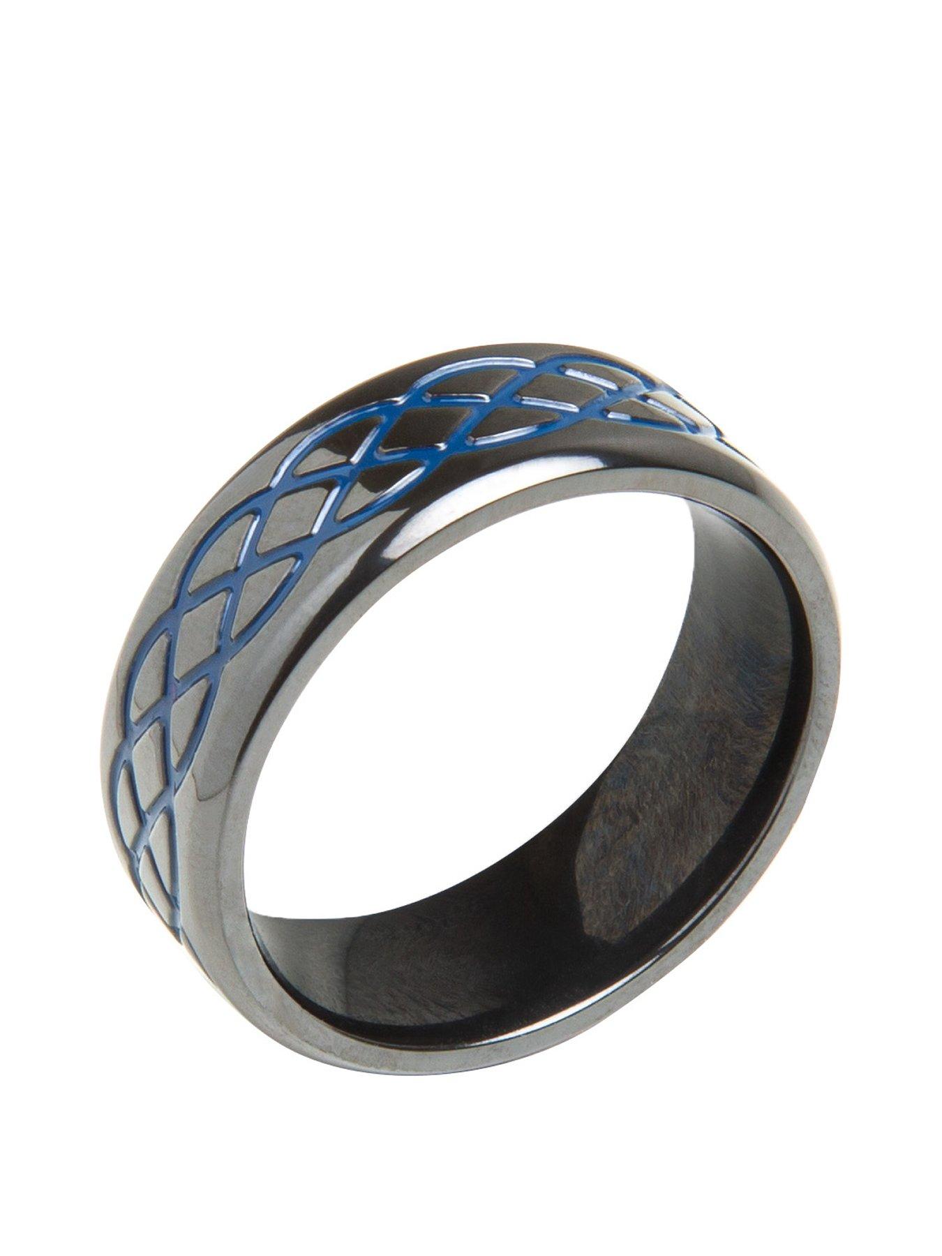 Product photograph of Gent S Black Zirconium Ring With Blue Enamel Detail from very.co.uk