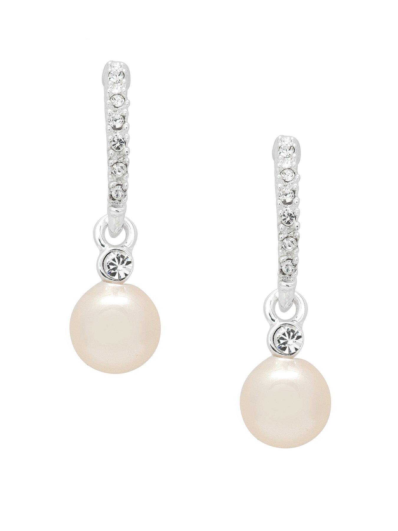 Product photograph of Jon Richard Pave Stick Pearl Drop Earring from very.co.uk