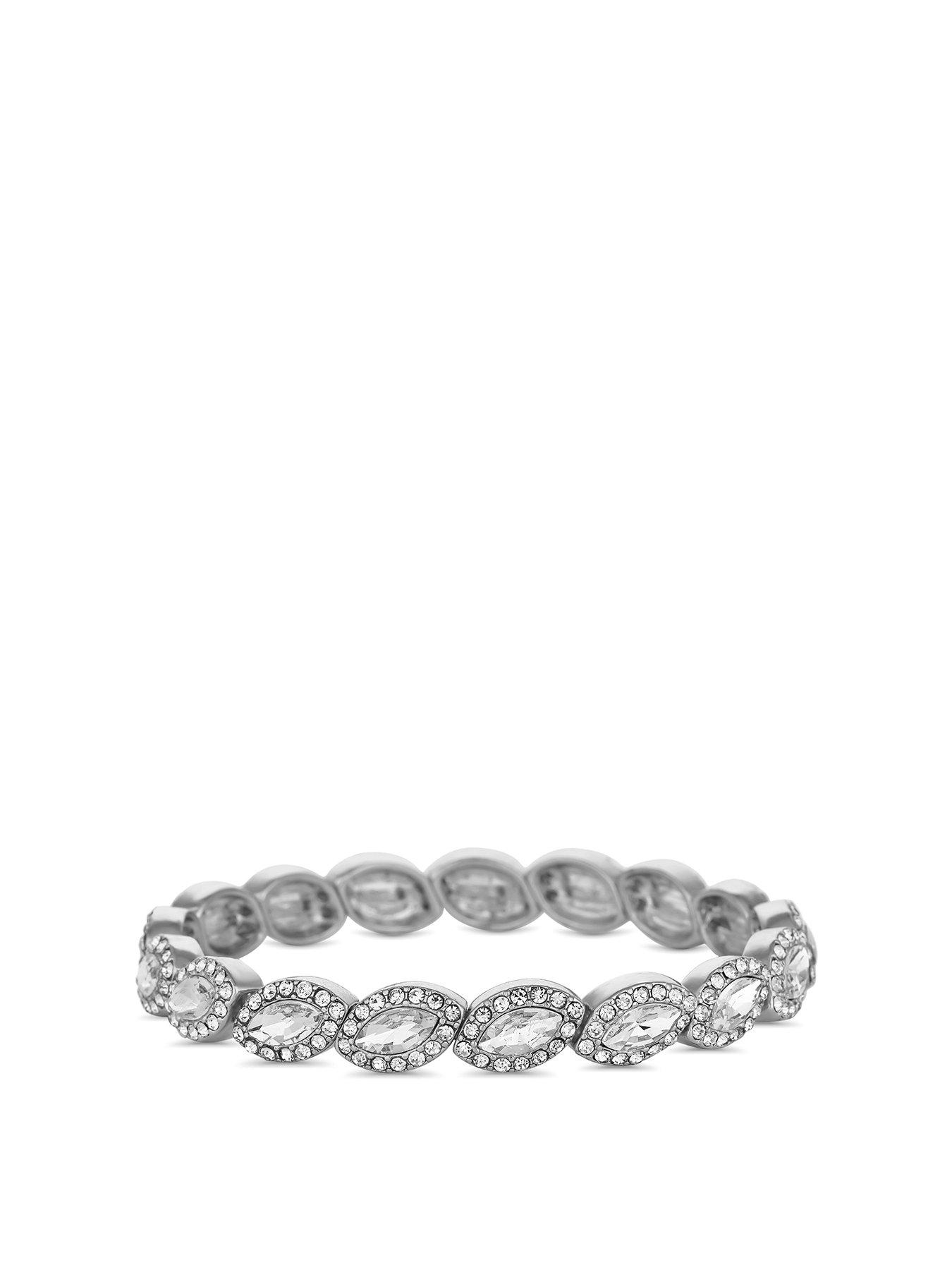 Product photograph of Jon Richard Silver And Crystal Navette Stretch Bracelet from very.co.uk