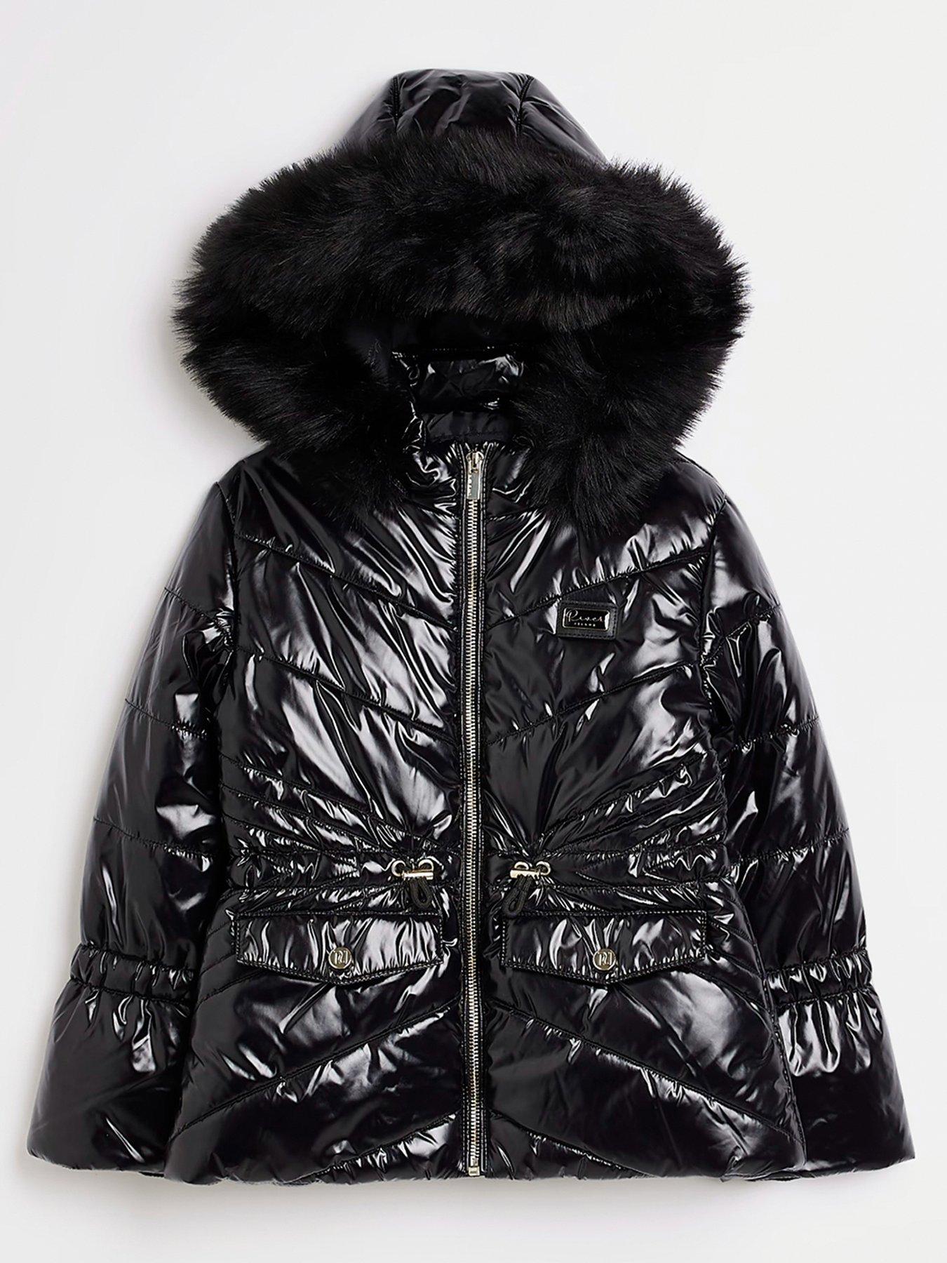 Girls High Shine Padded Coat Black