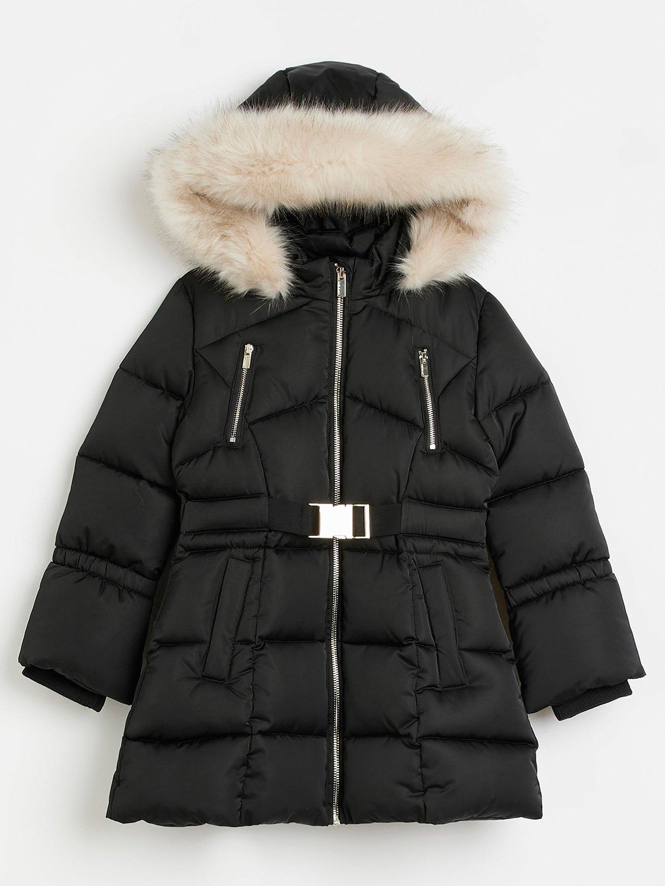 Street Essentials Girls Black Detachable Hood School Coat Smart Anorak Parka Jacket Sizes from 7 to 13 Years 