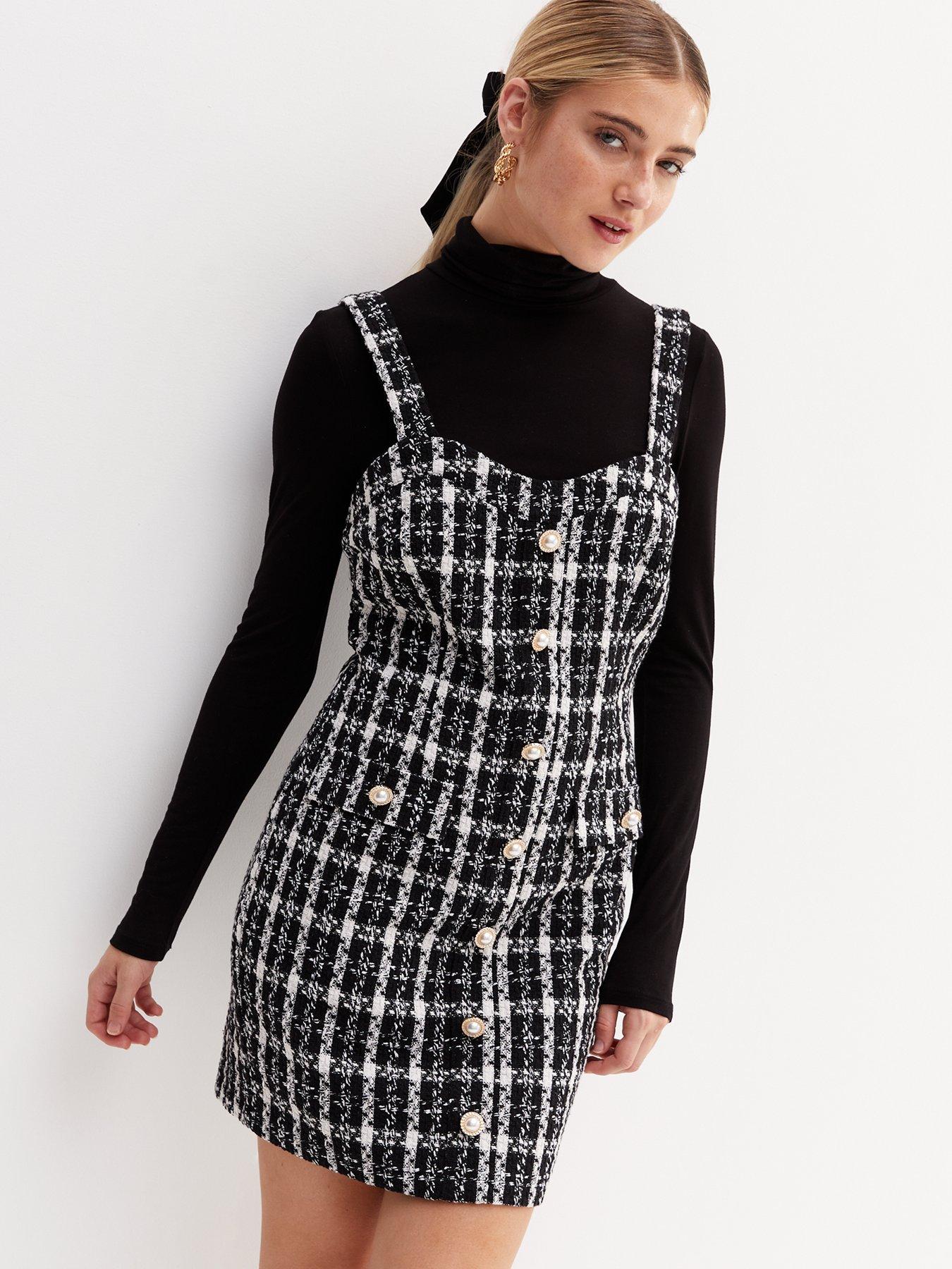 boucle pinafore dress