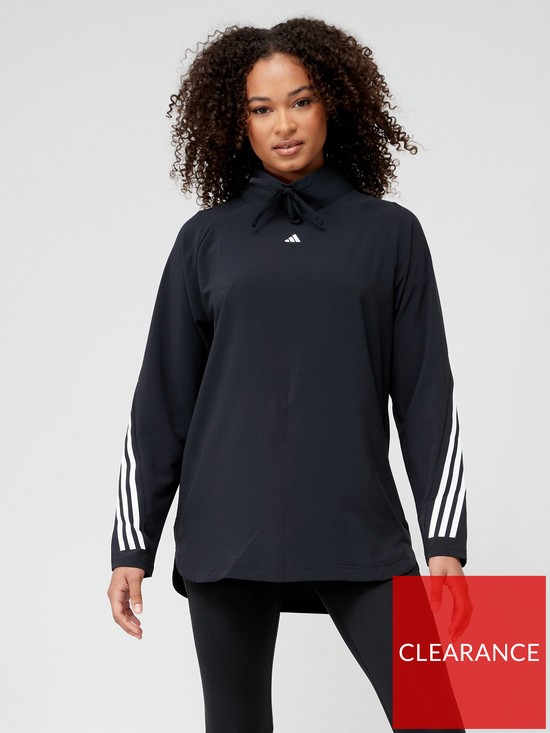 front image of adidas-womens-training-icons-longline-jumper-black