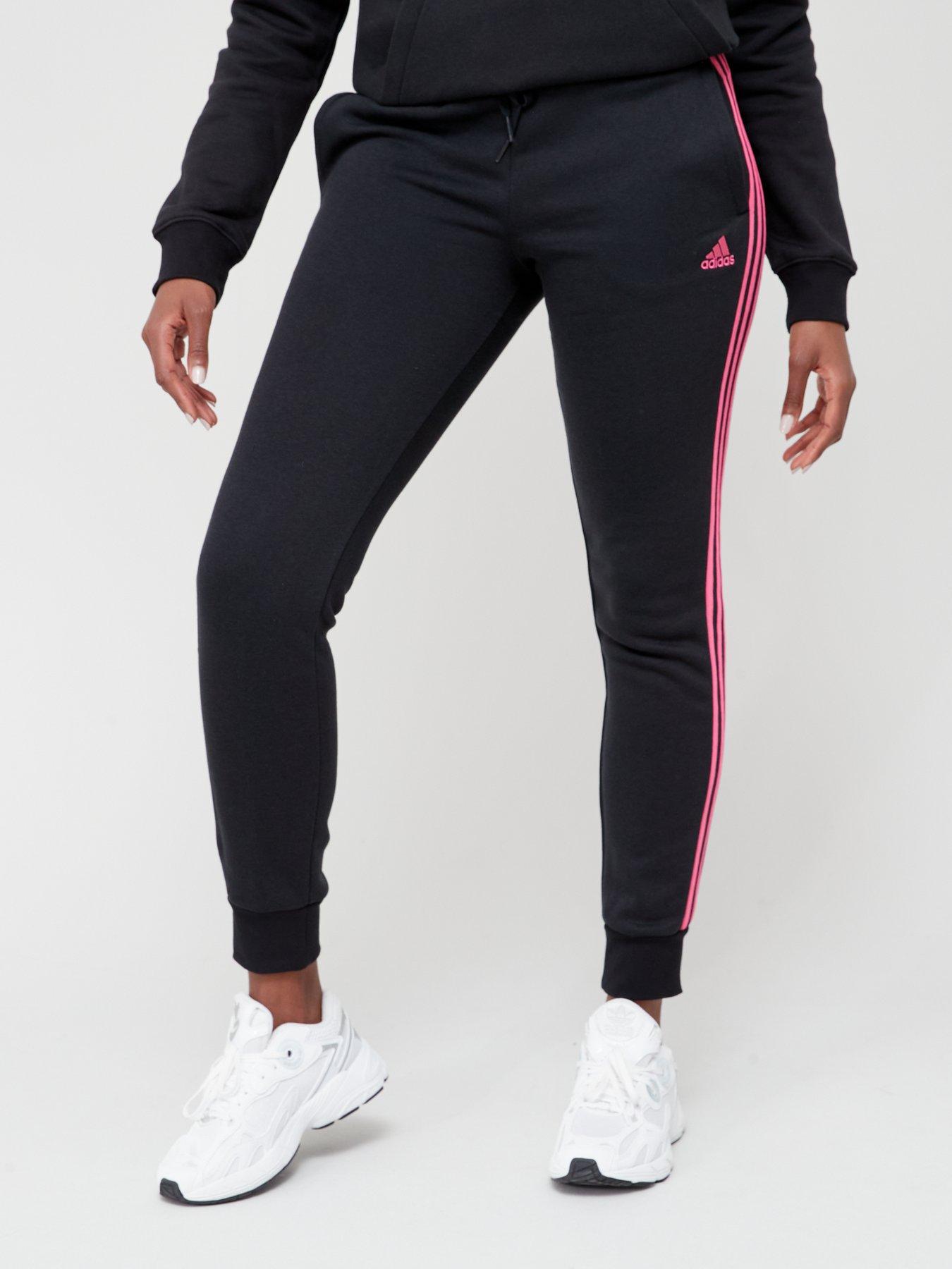 Adidas Pants Women M Blue Pink Stripes Sweatpants Stretch Workout Pockets 