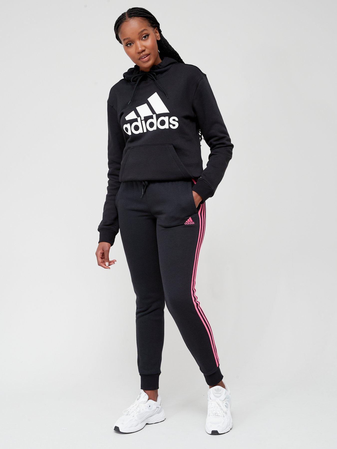 adidas Sportswear 3 stripe tracksuit in black