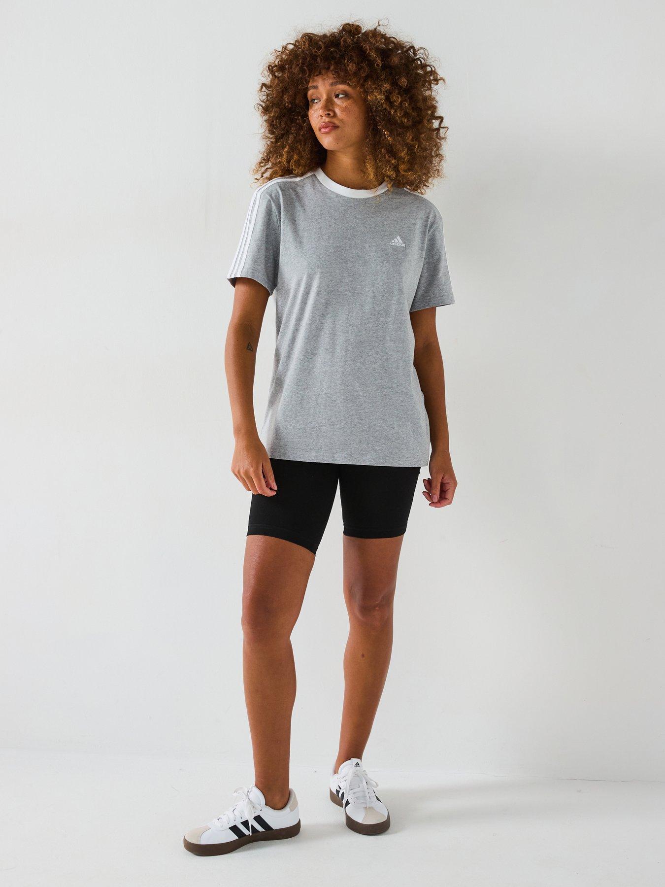Image 3 of 6 of adidas Womens 3 Stripe Boyfriend T-Shirt - Grey
