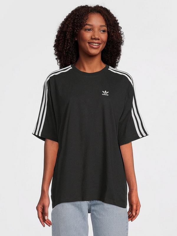 Adidas Originals Women'S Originals Oversized 3 Stripe Tee - Black |  Very.Co.Uk