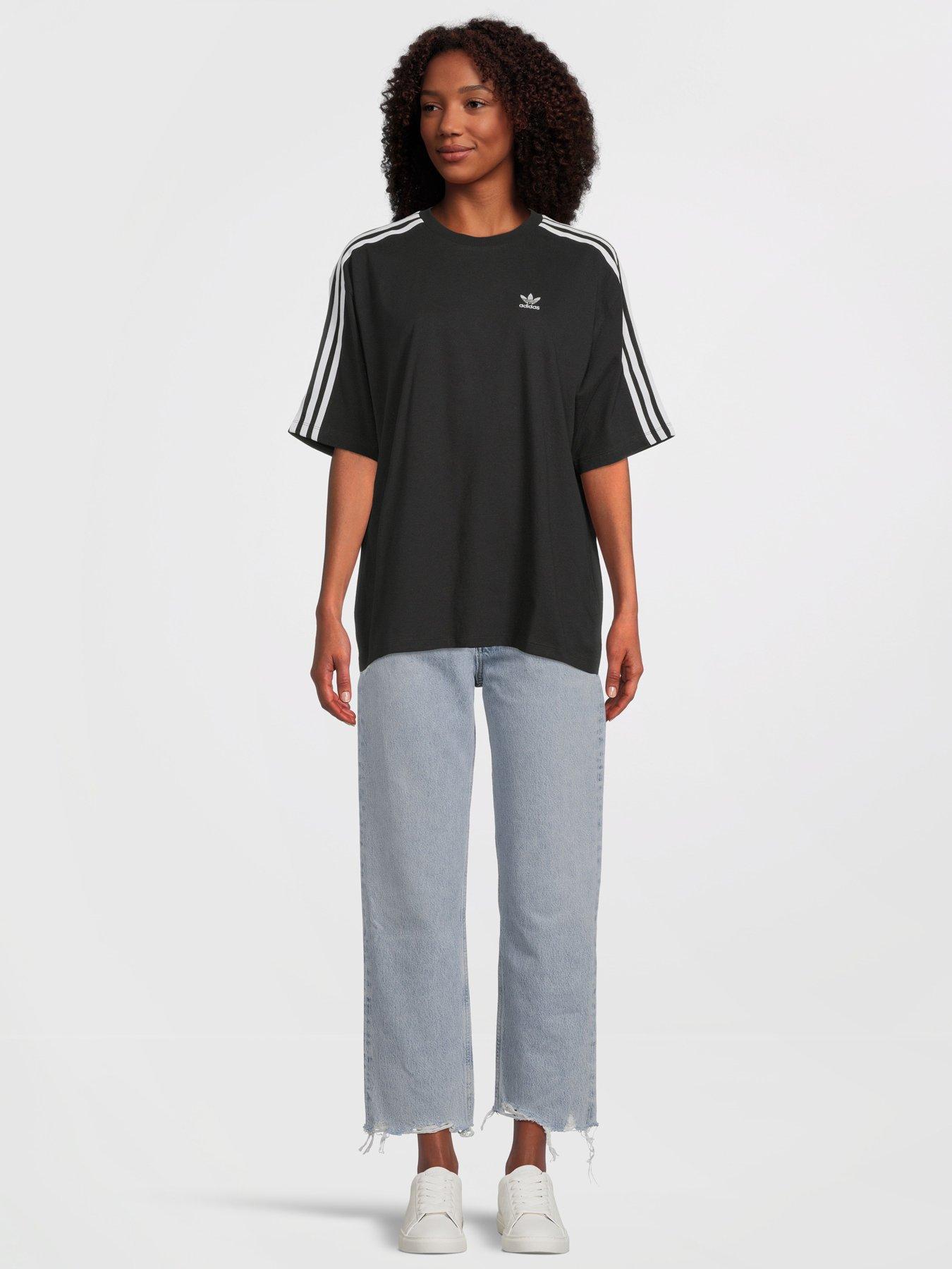 Adidas 3 stripes tee black sale