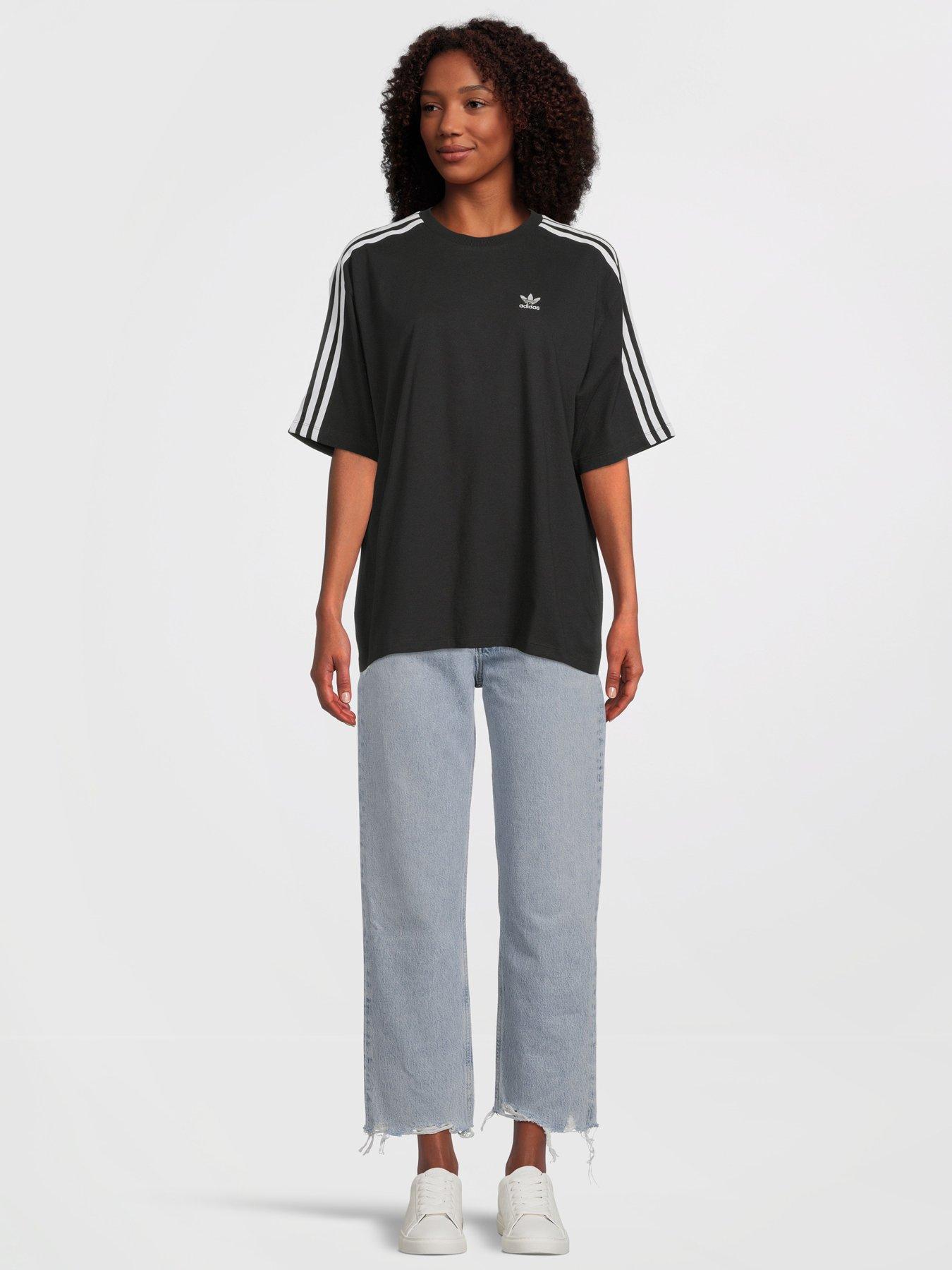 adidas Originals Women s Originals Oversized 3 Stripe Tee Black